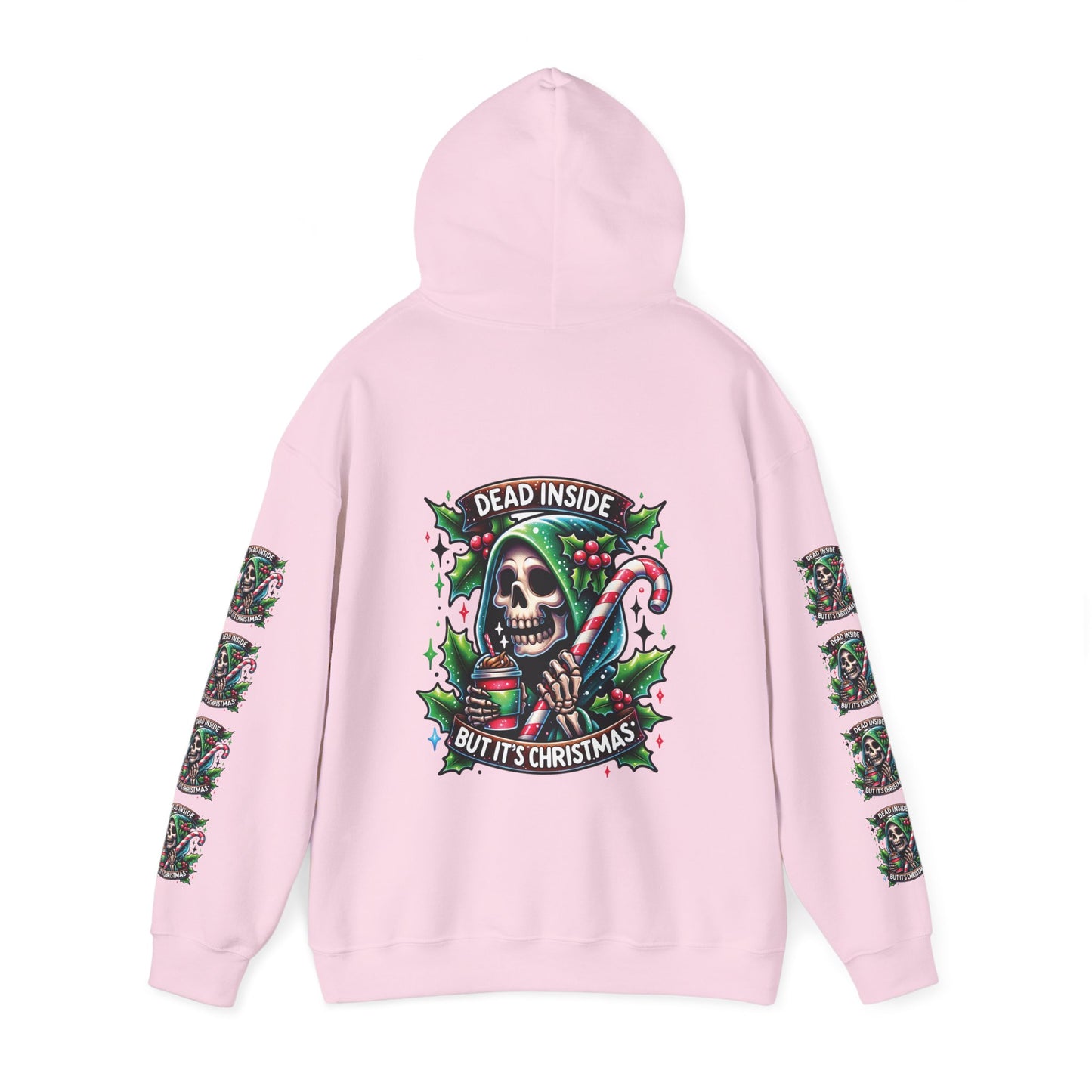 Dead inside but it’s Christmas,  Unisex Heavy Blend™ Hooded Sweatshirt (sleeve arm design)