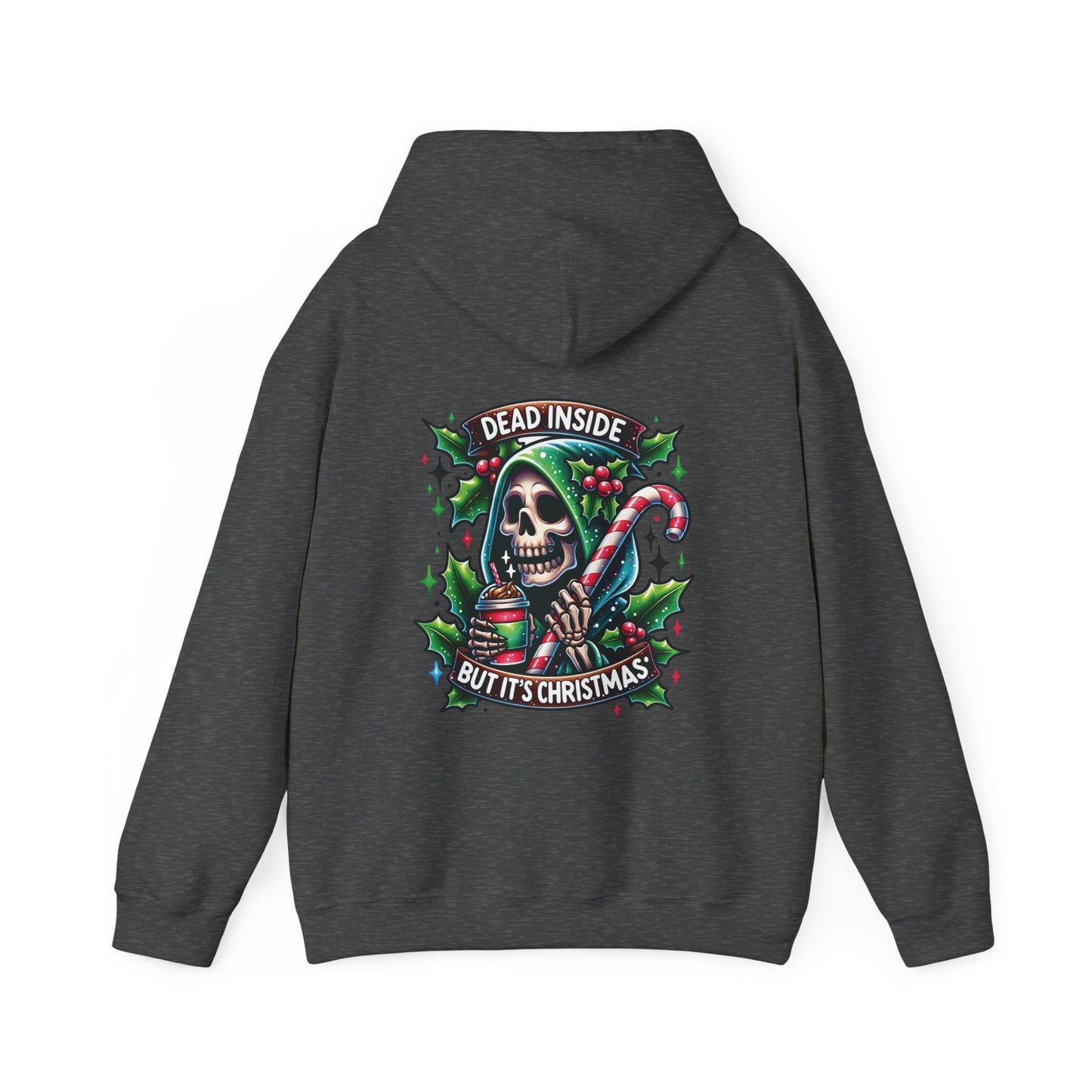 Dead inside but it’s Christmas,  Unisex Heavy Blend™ Hooded Sweatshirt (no sleeve arm design)