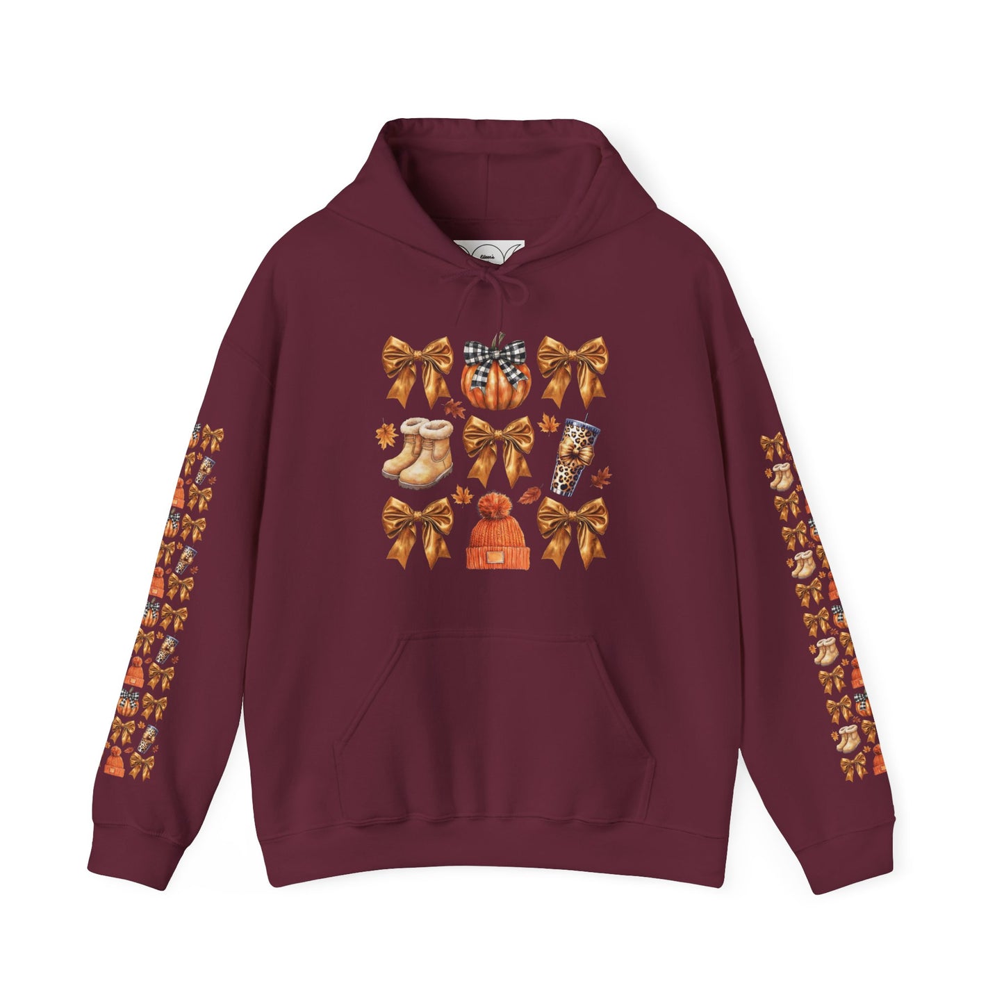 Fall and bows ,  Unisex Heavy Blend™ Hooded Sweatshirt (sleeve arm design)