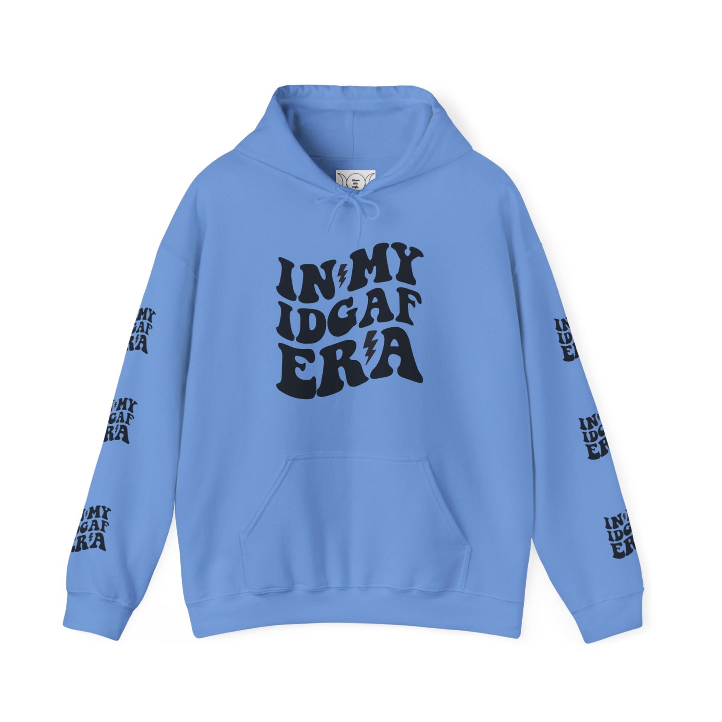 In my IDGAF era,  Unisex Heavy Blend™ Hooded Sweatshirt (side arm design)