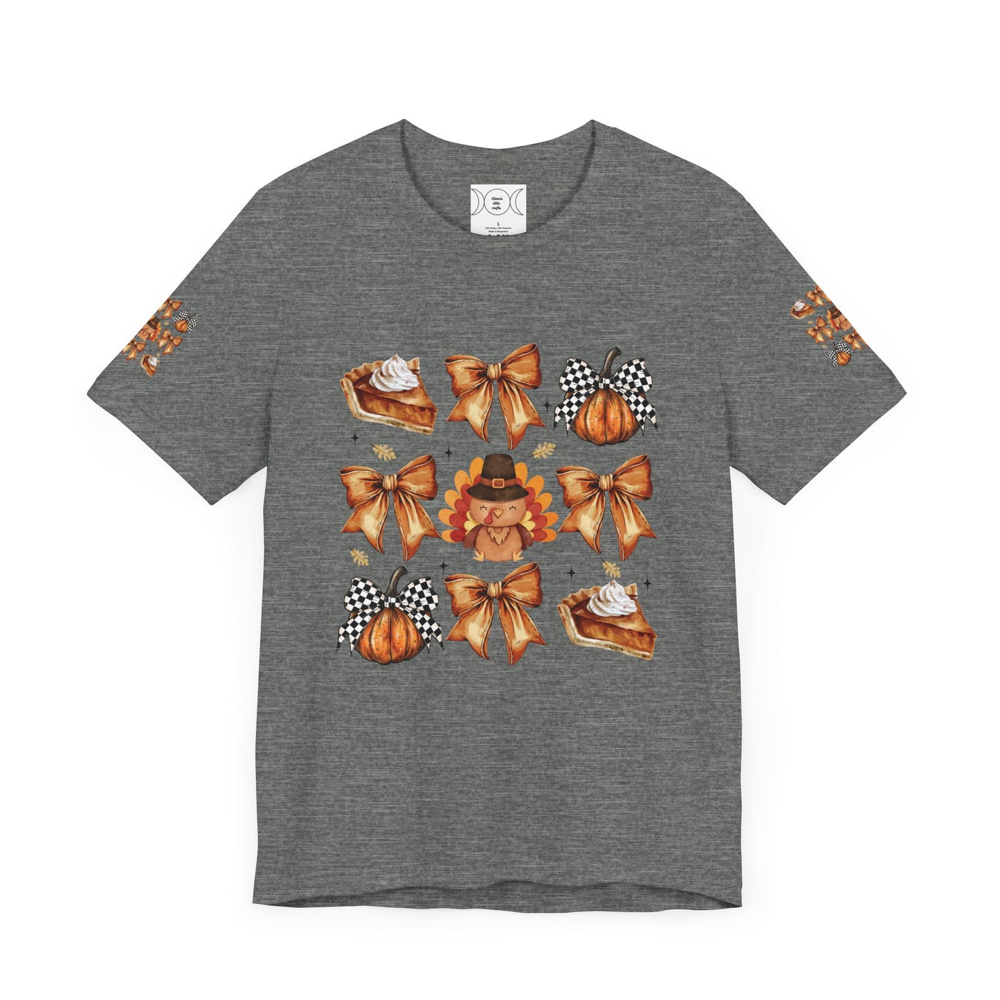 Thanksgiving and bows, Unisex Jersey Short Sleeve Tee (sleeve design)