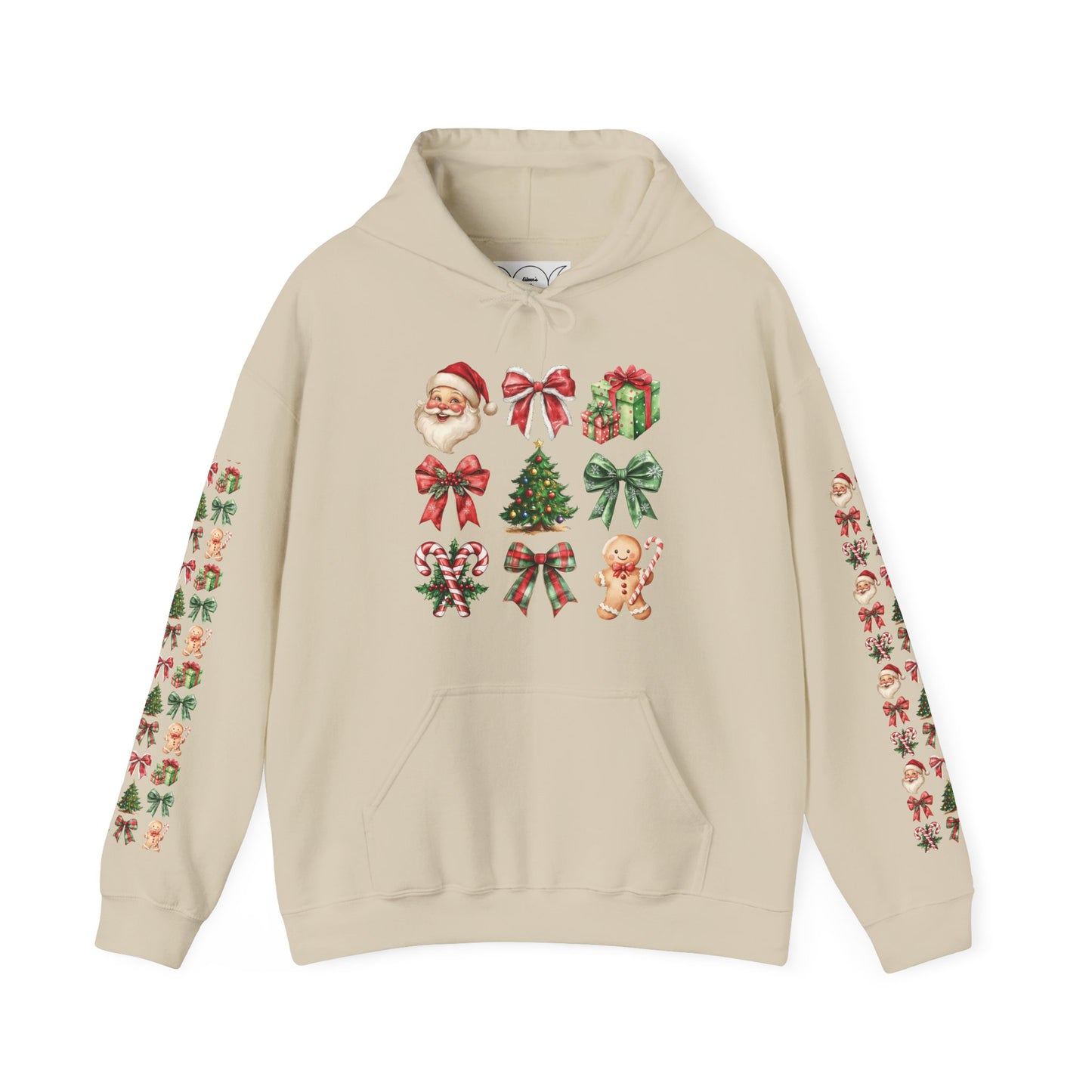 Christmas and bows ,  Unisex Heavy Blend™ Hooded Sweatshirt (sleeve arm design)