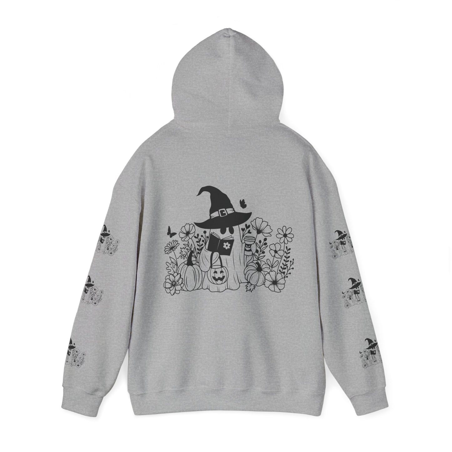 Cozy boo reading,  Unisex Heavy Blend™ Hooded Sweatshirt (sleeve design)