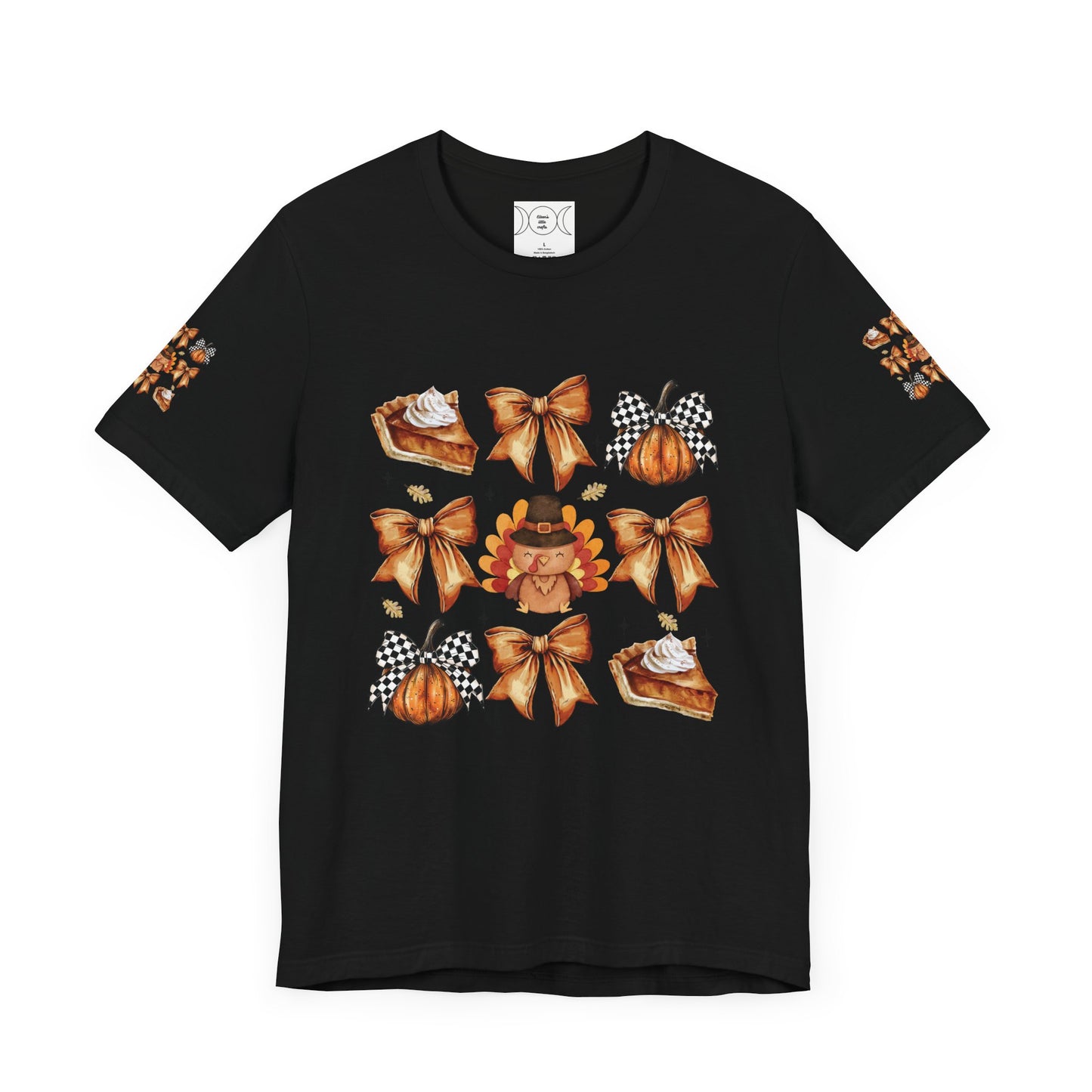 Thanksgiving and bows, Unisex Jersey Short Sleeve Tee (sleeve design)