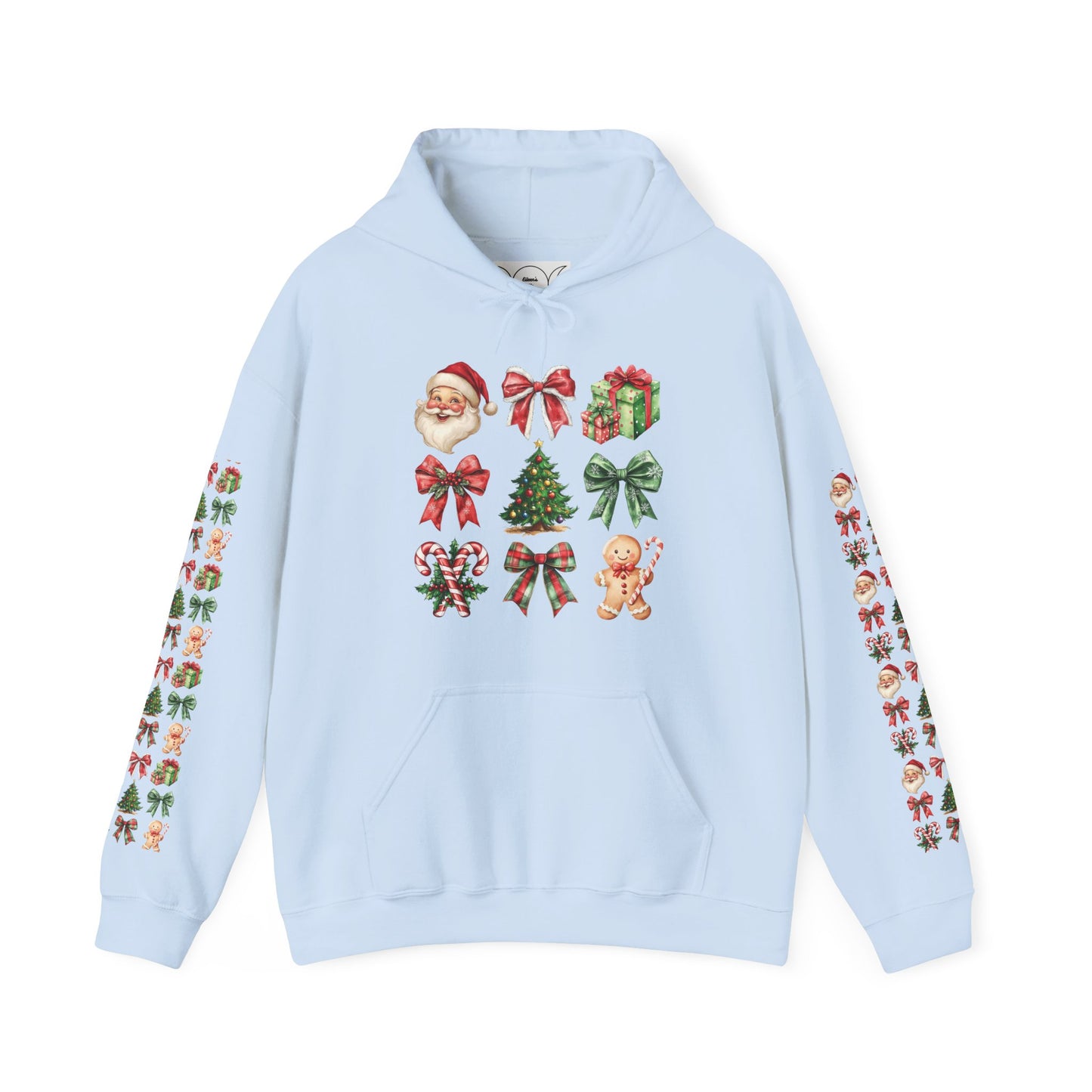 Christmas and bows ,  Unisex Heavy Blend™ Hooded Sweatshirt (sleeve arm design)