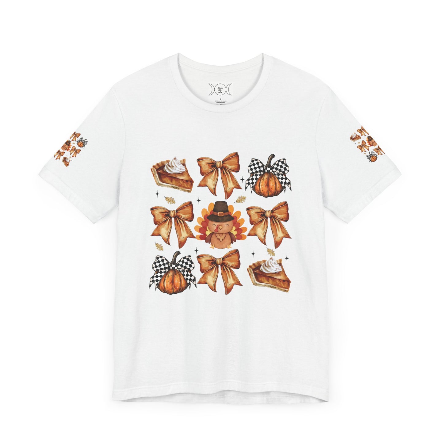 Thanksgiving and bows, Unisex Jersey Short Sleeve Tee (sleeve design)