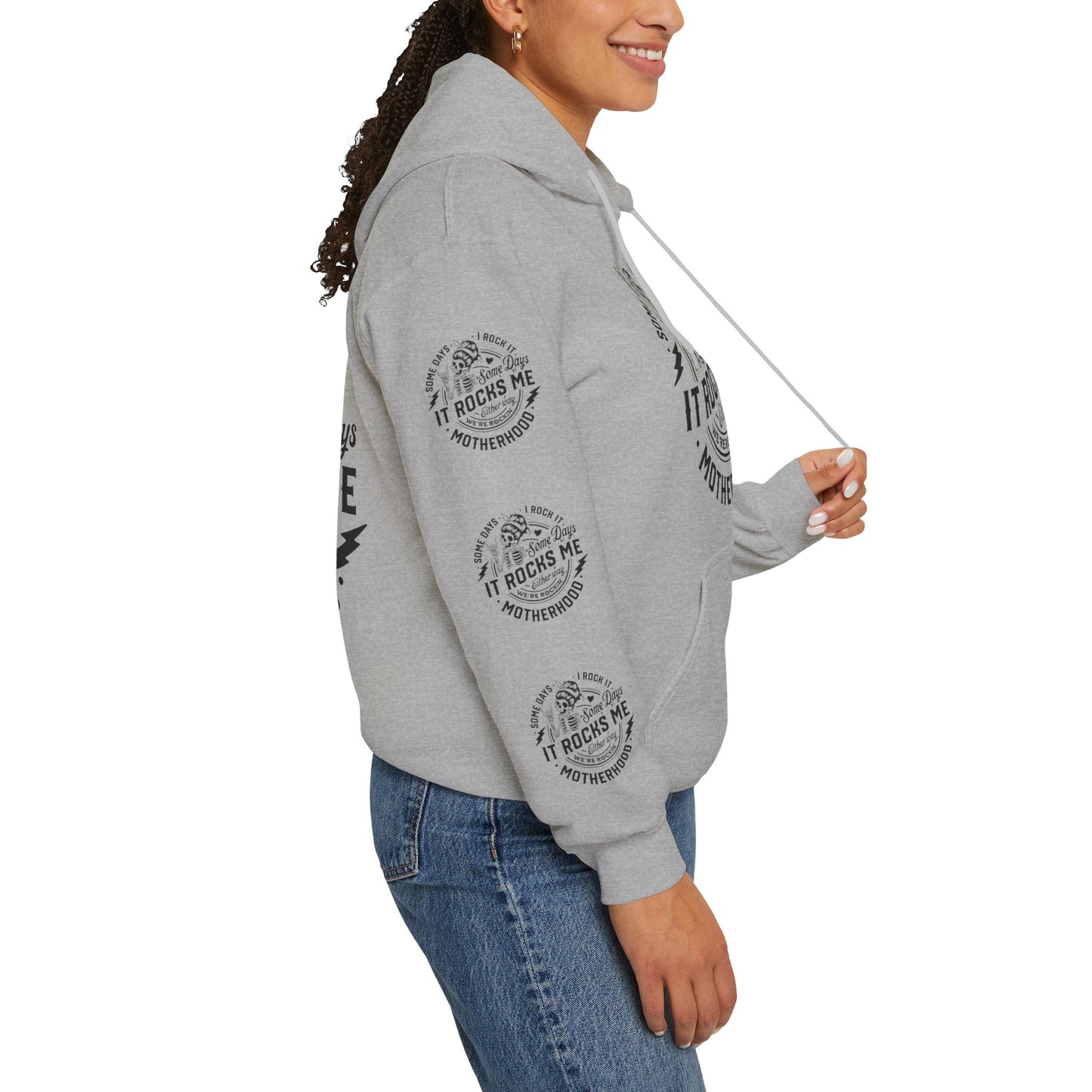 Rocking motherhood ,  Unisex Heavy Blend™ Hooded Sweatshirt (side arm design)