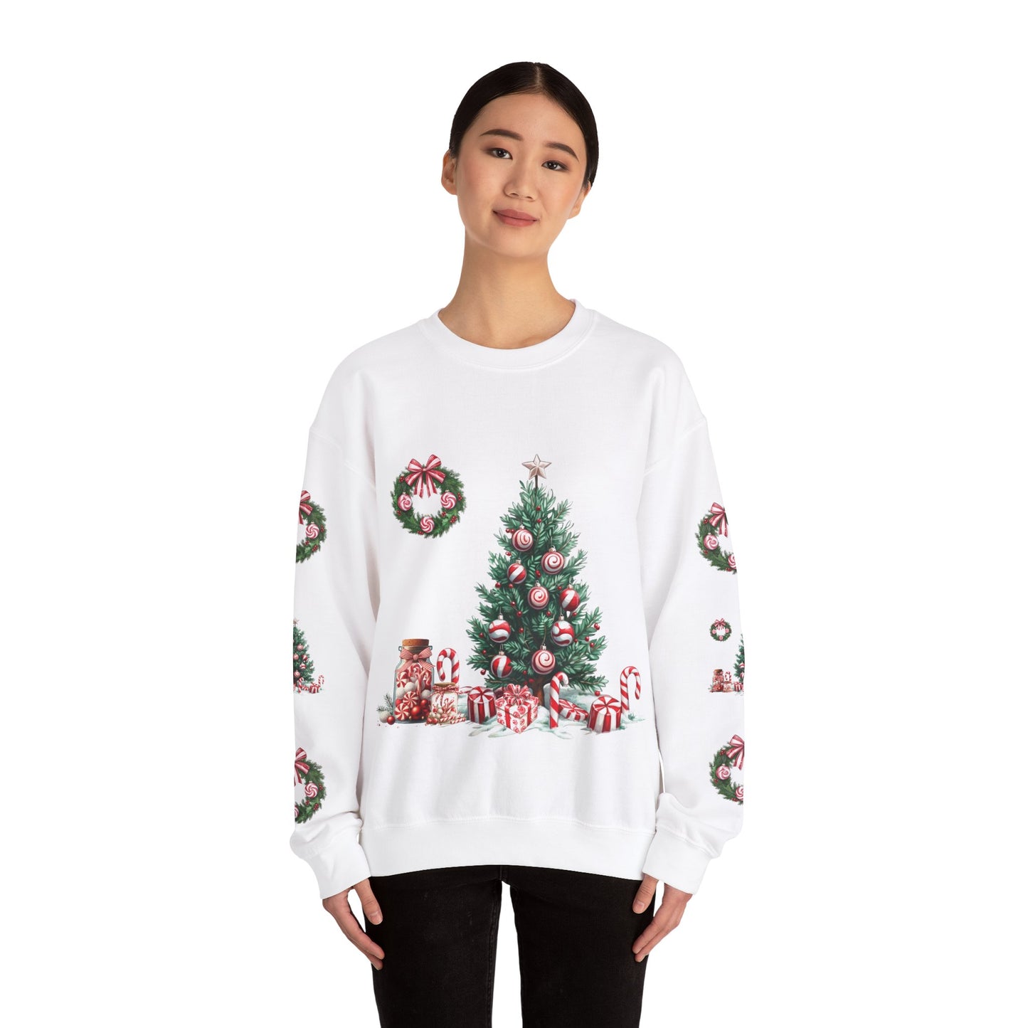 Peppermint Christmas, ™ Crewneck Sweatshirt ( sleeve design )