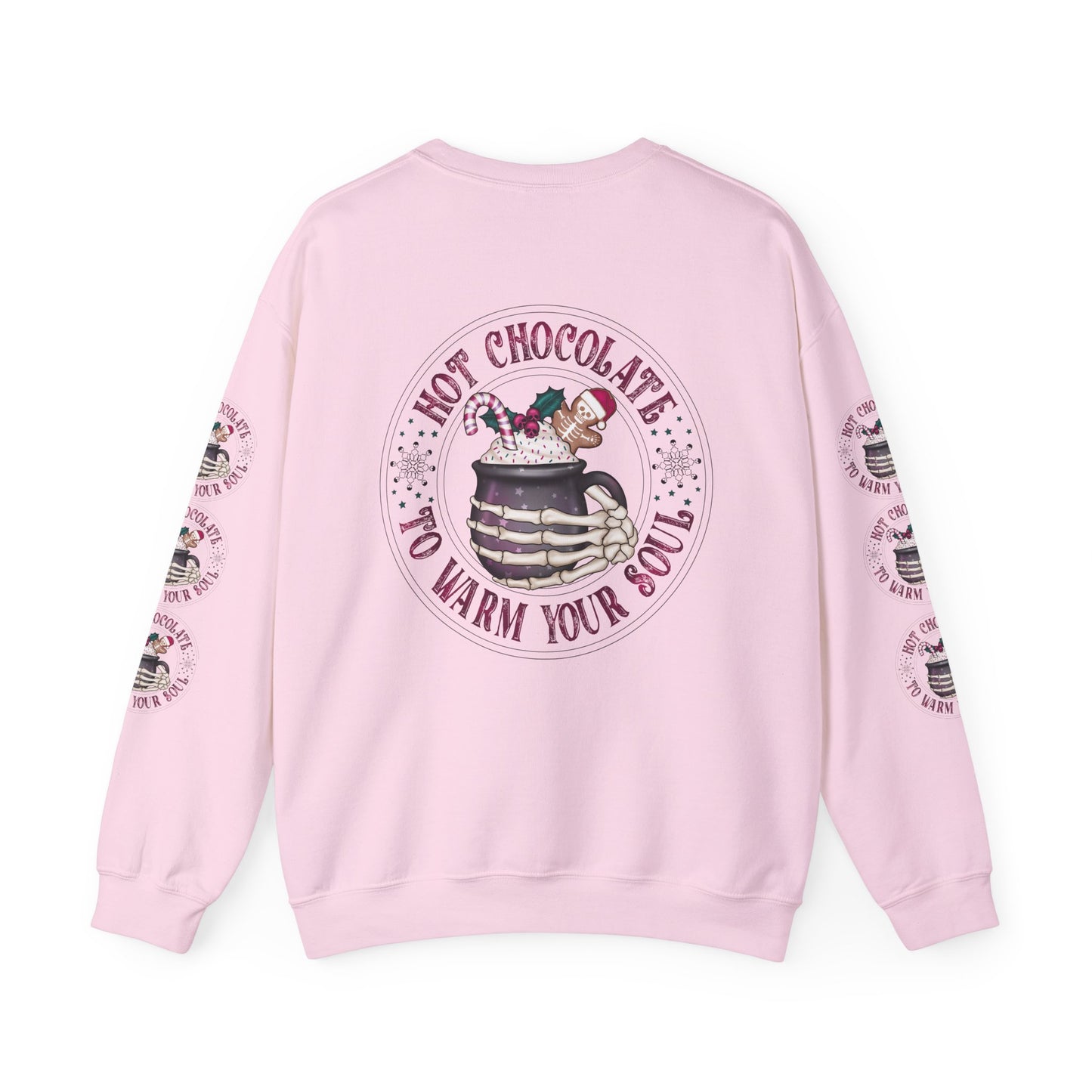 Hot chocolate to warm up my soul, Unisex Heavy Blend™ Crewneck Sweatshirt (Sleeve design)