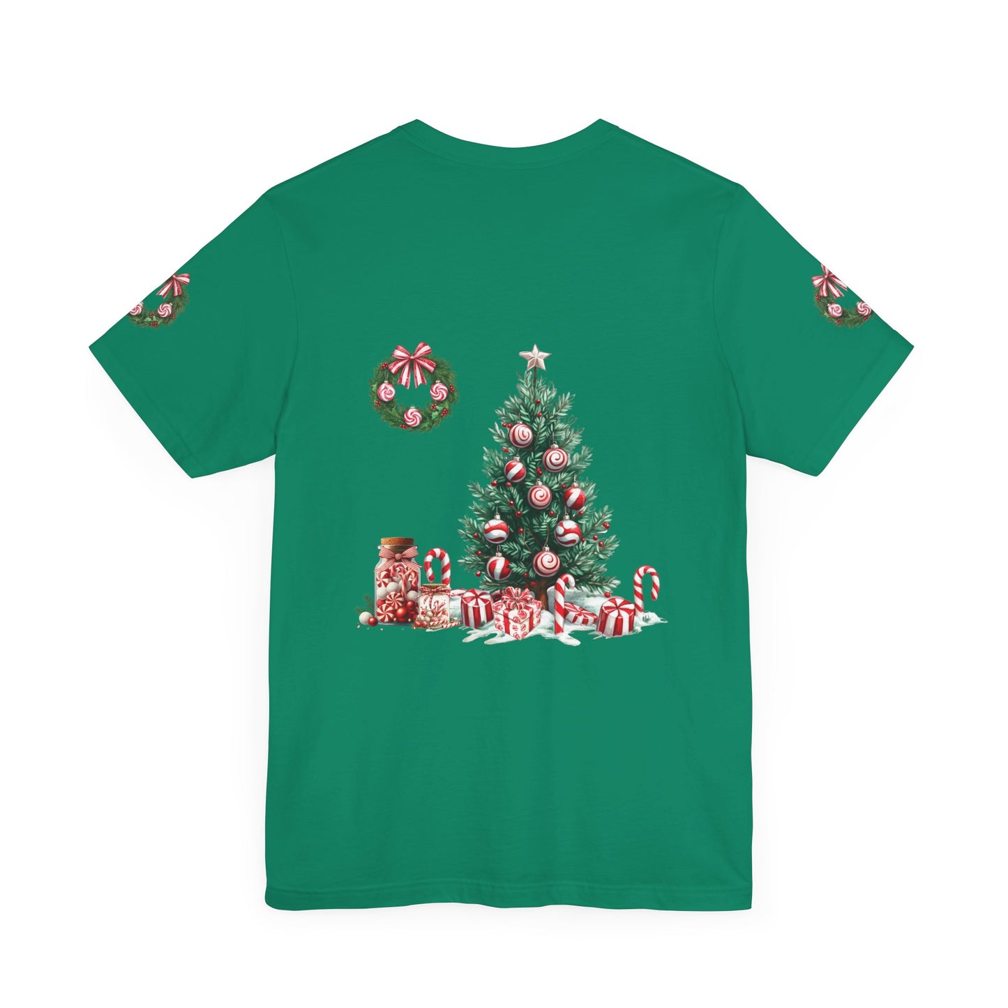 Peppermint Christmas, Unisex Jersey Short Sleeve Tee (sleeve design)