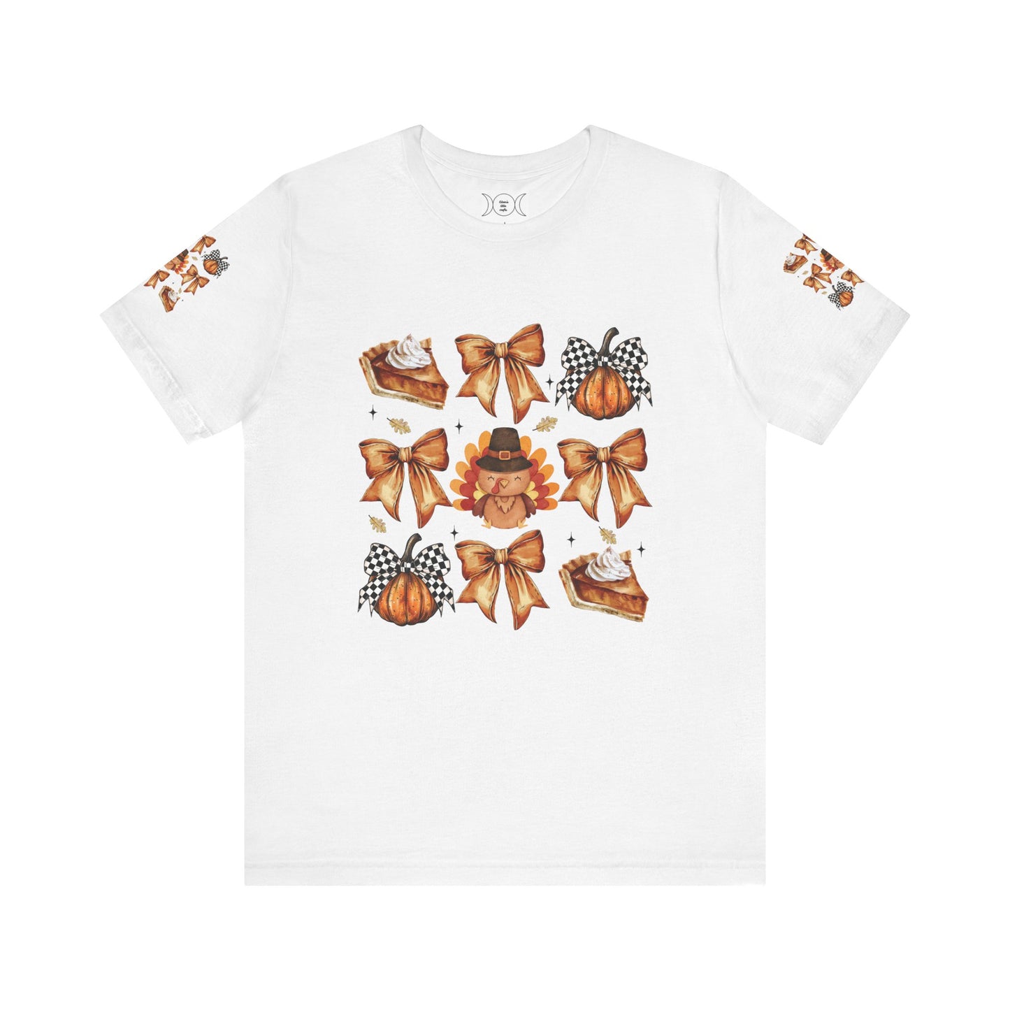 Thanksgiving and bows, Unisex Jersey Short Sleeve Tee (sleeve design)