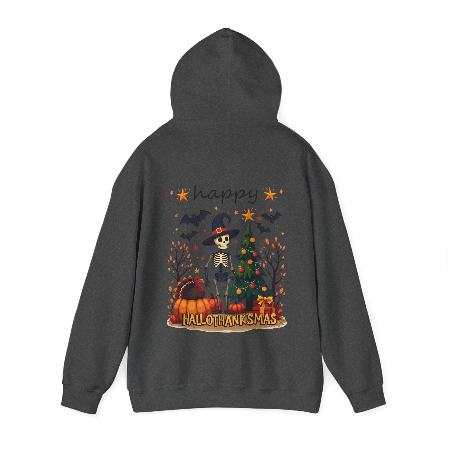 Happy hallothankmas ,  Unisex Heavy Blend™ Hooded Sweatshirt (no side arm design)