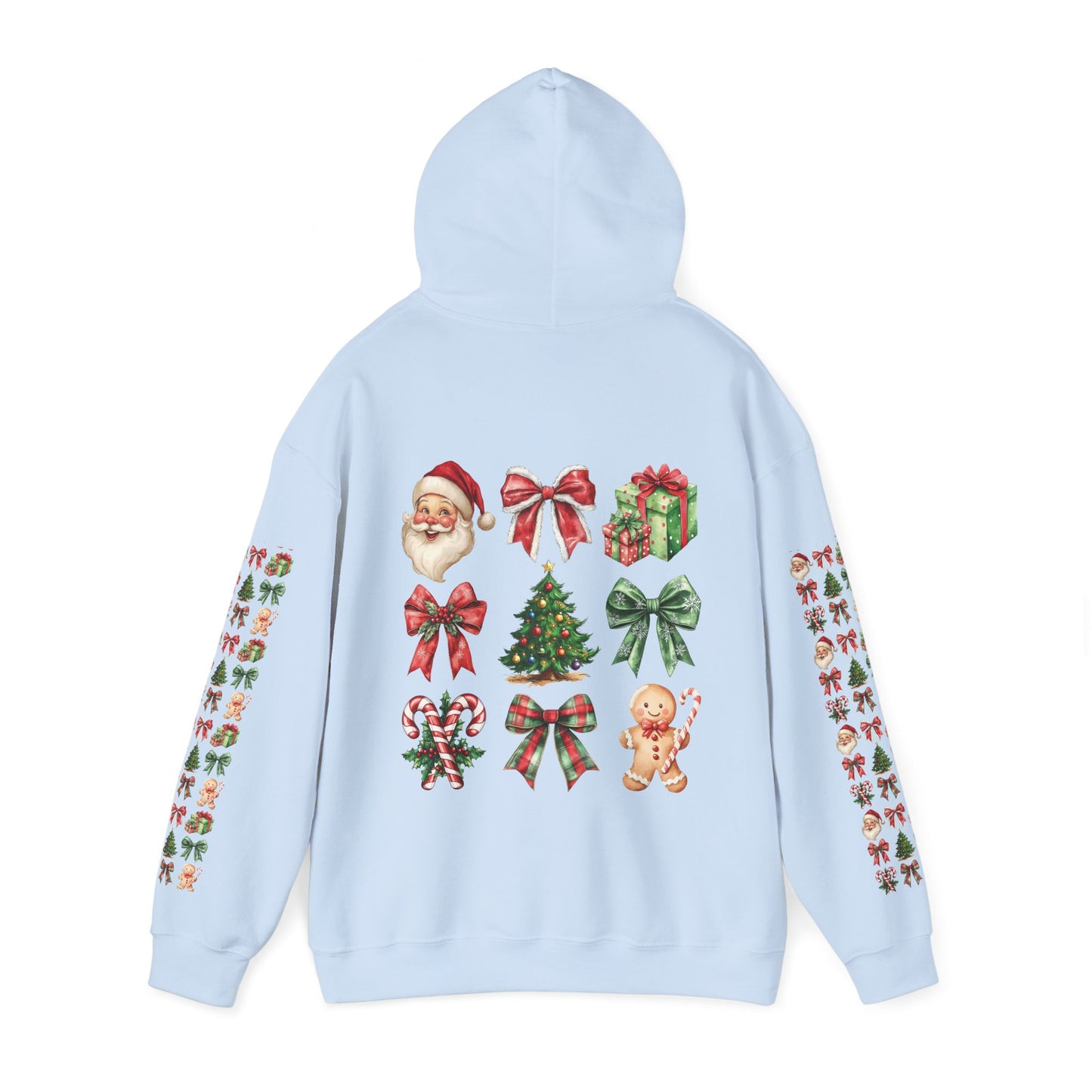 Christmas and bows ,  Unisex Heavy Blend™ Hooded Sweatshirt (sleeve arm design)