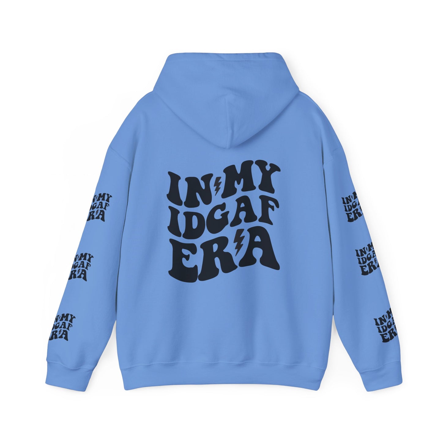 In my IDGAF era,  Unisex Heavy Blend™ Hooded Sweatshirt (side arm design)