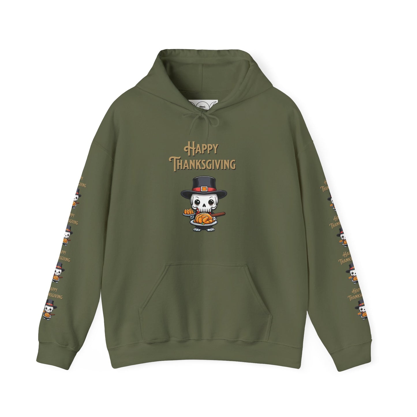 Happy thanksgiving,  Unisex Heavy Blend™ Hooded Sweatshirt (side arm design)