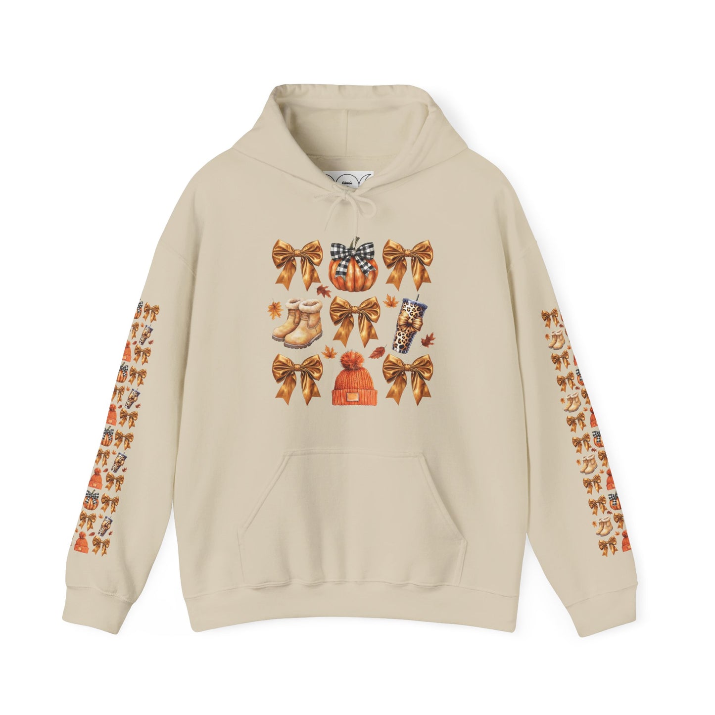 Fall and bows ,  Unisex Heavy Blend™ Hooded Sweatshirt (sleeve arm design)