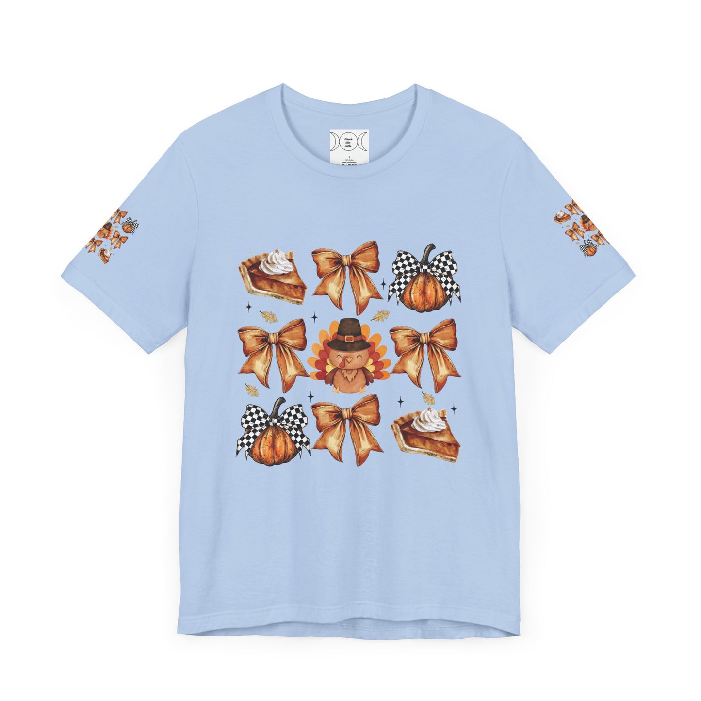 Thanksgiving and bows, Unisex Jersey Short Sleeve Tee (sleeve design)