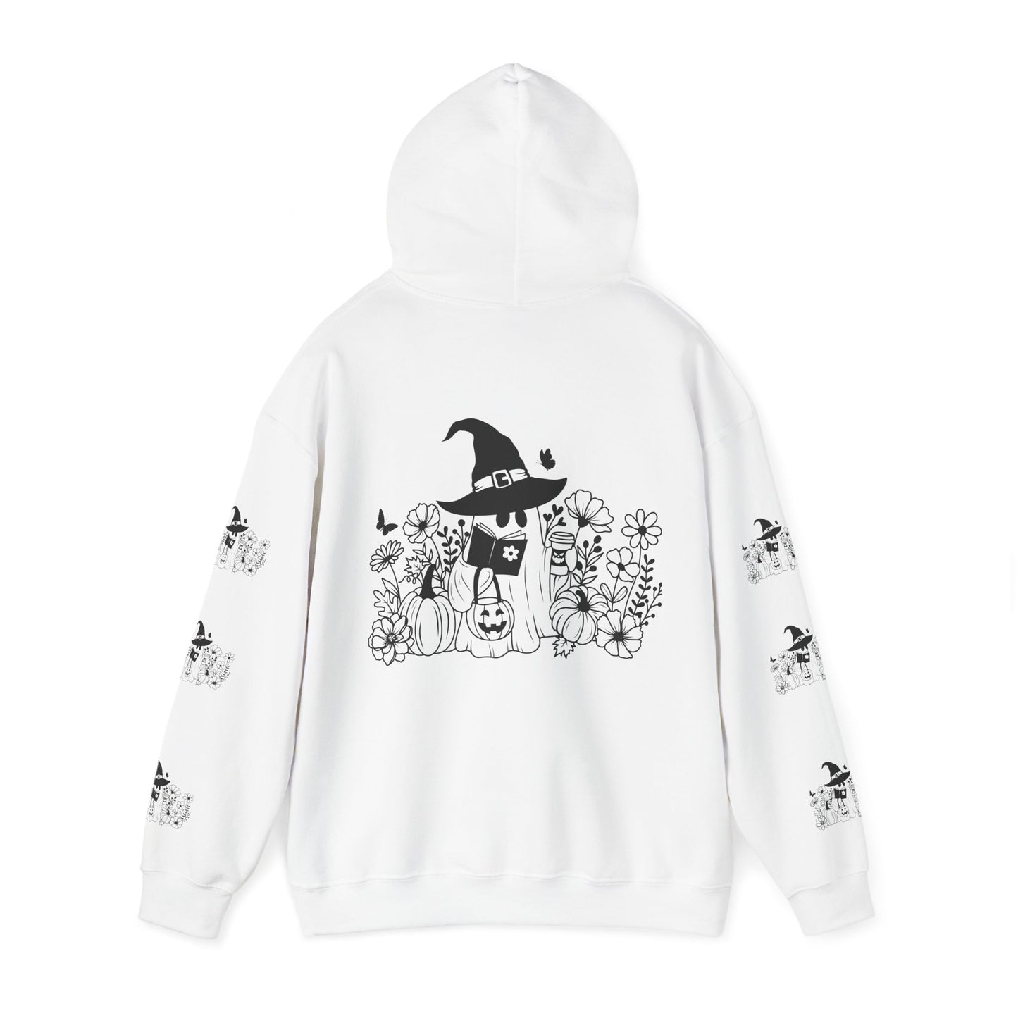 Cozy boo reading,  Unisex Heavy Blend™ Hooded Sweatshirt (sleeve design)