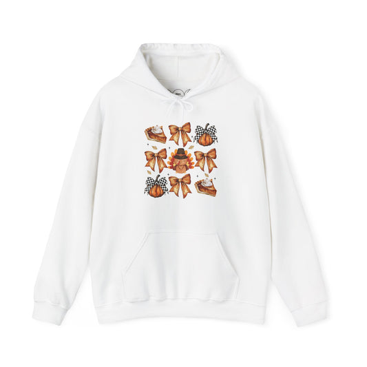 Thanksgiving and bows ,  Unisex Heavy Blend™ Hooded Sweatshirt (no sleeve arm design)