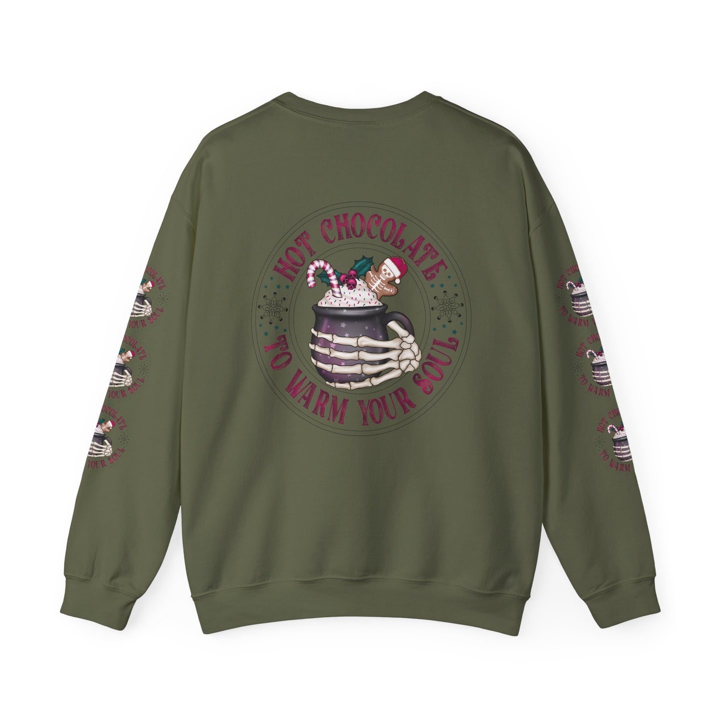 Hot chocolate to warm up my soul, Unisex Heavy Blend™ Crewneck Sweatshirt (Sleeve design)