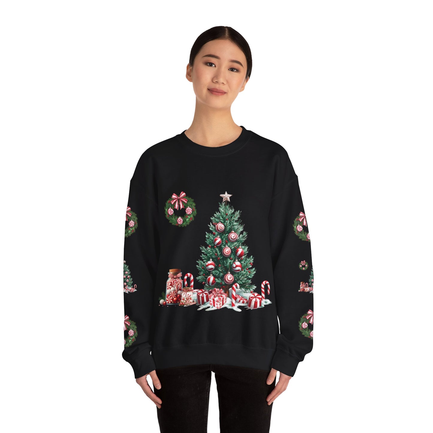 Peppermint Christmas, ™ Crewneck Sweatshirt ( sleeve design )