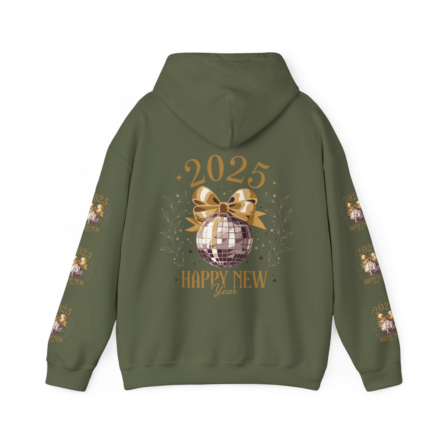 Happy new year, Unisex Heavy Blend™ Hooded Sweatshirt (sleeve arm design)