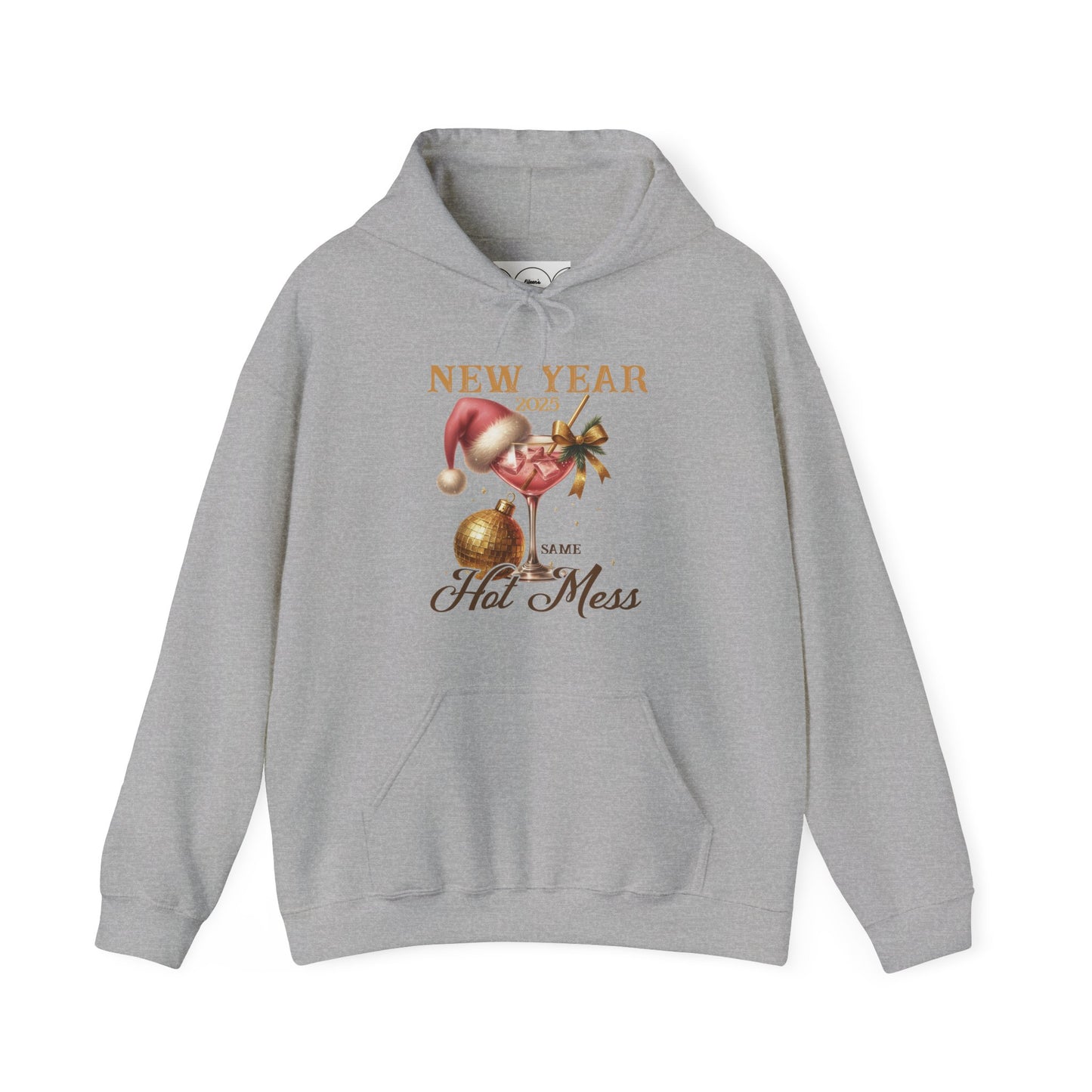 New year, same hot mess, Unisex Heavy Blend™ Hooded Sweatshirt (no sleeve arm design)