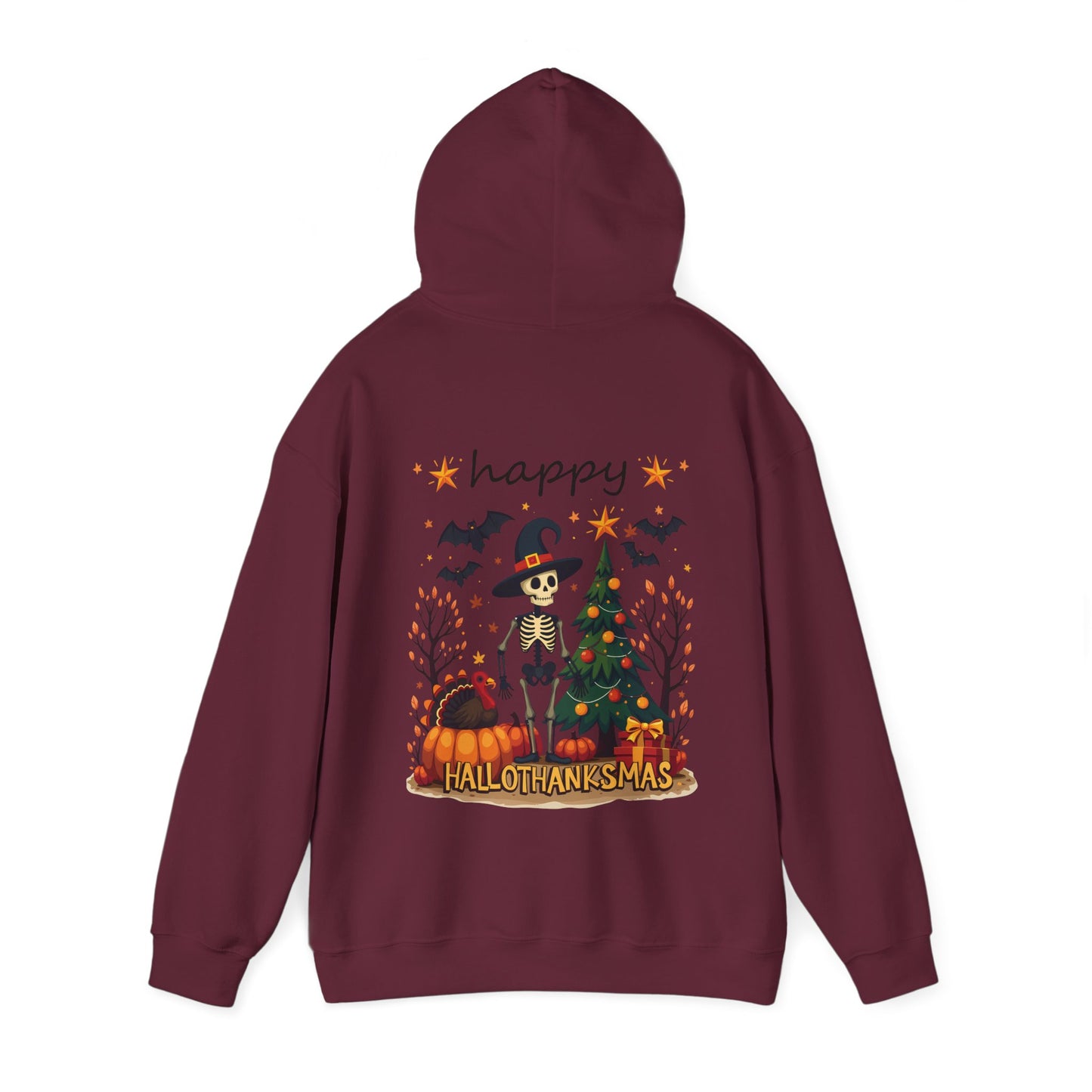 Happy hallothankmas ,  Unisex Heavy Blend™ Hooded Sweatshirt (no side arm design)