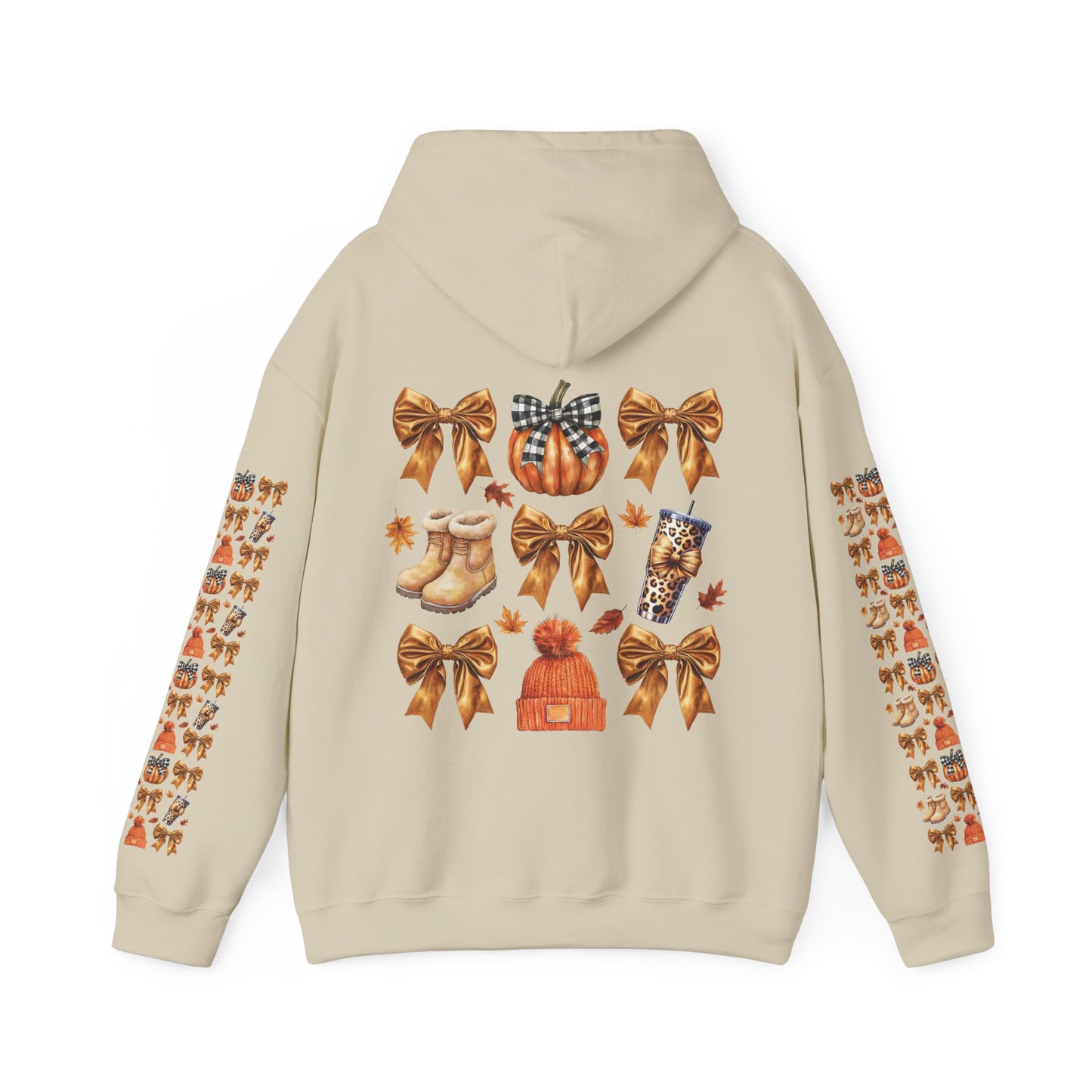 Fall and bows ,  Unisex Heavy Blend™ Hooded Sweatshirt (sleeve arm design)