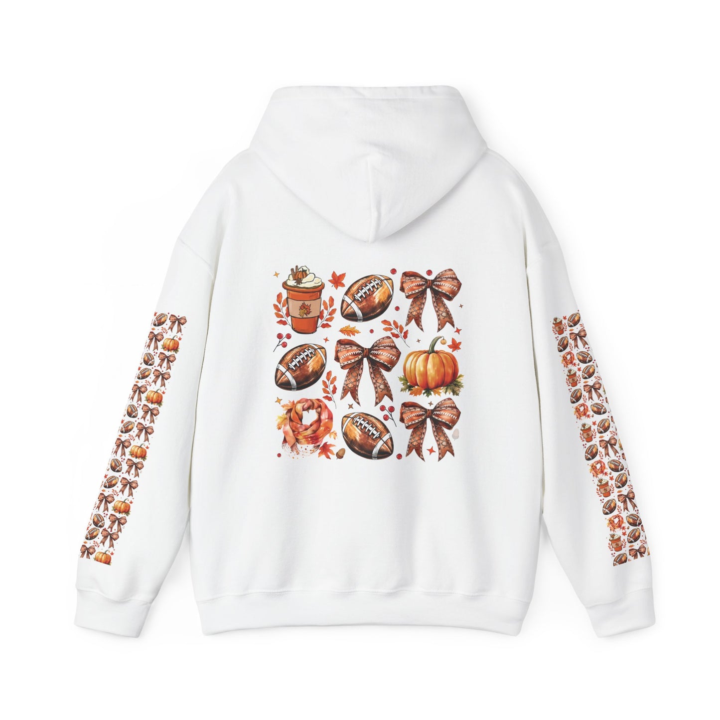 Football and bows ,  Unisex Heavy Blend™ Hooded Sweatshirt (sleeve arm design)