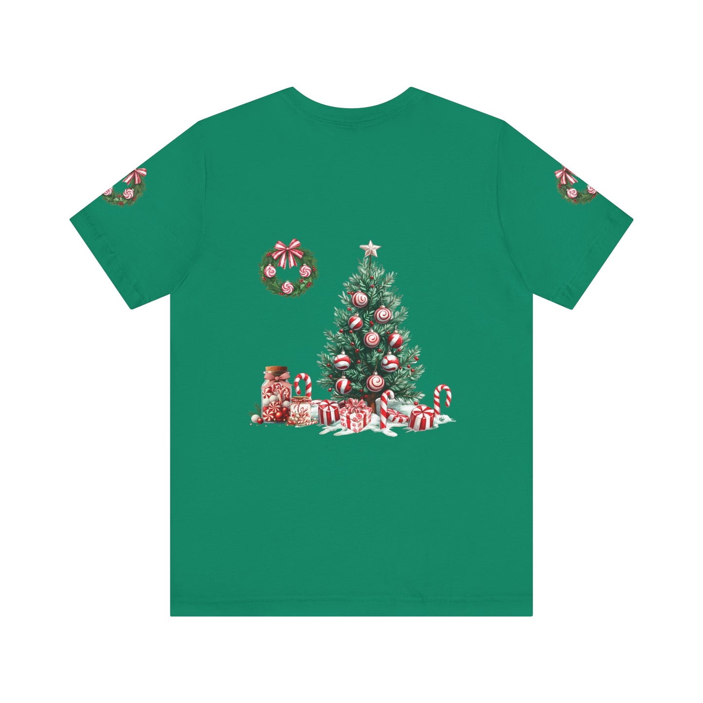 Peppermint Christmas, Unisex Jersey Short Sleeve Tee (sleeve design)