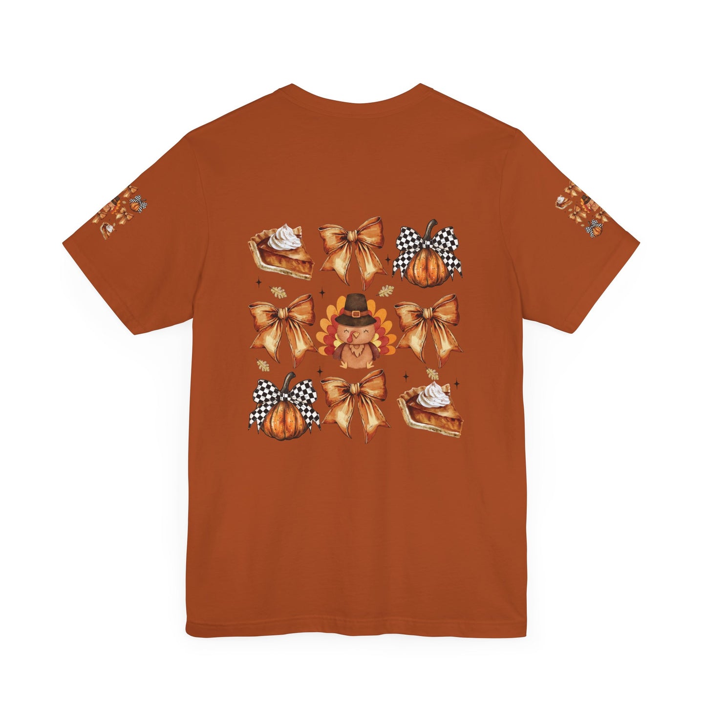 Thanksgiving and bows, Unisex Jersey Short Sleeve Tee (sleeve design)