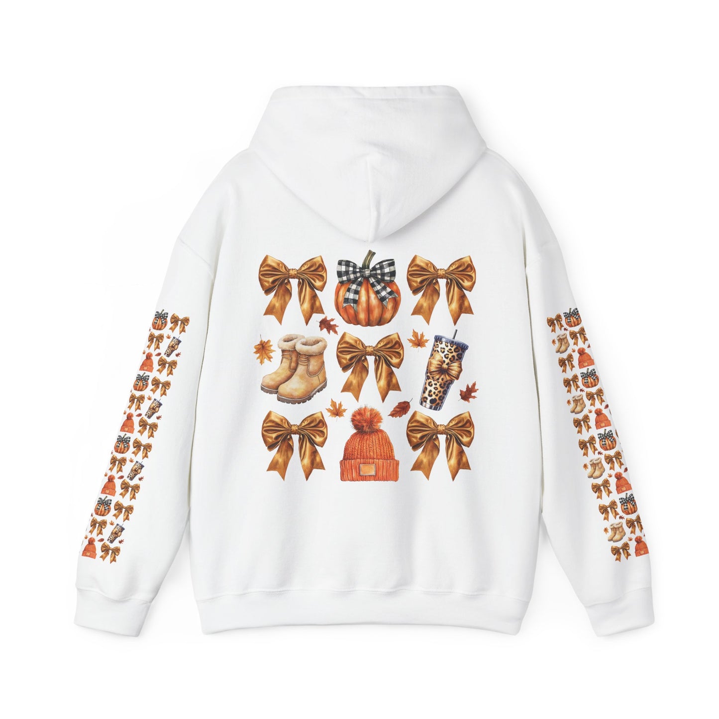 Fall and bows ,  Unisex Heavy Blend™ Hooded Sweatshirt (sleeve arm design)