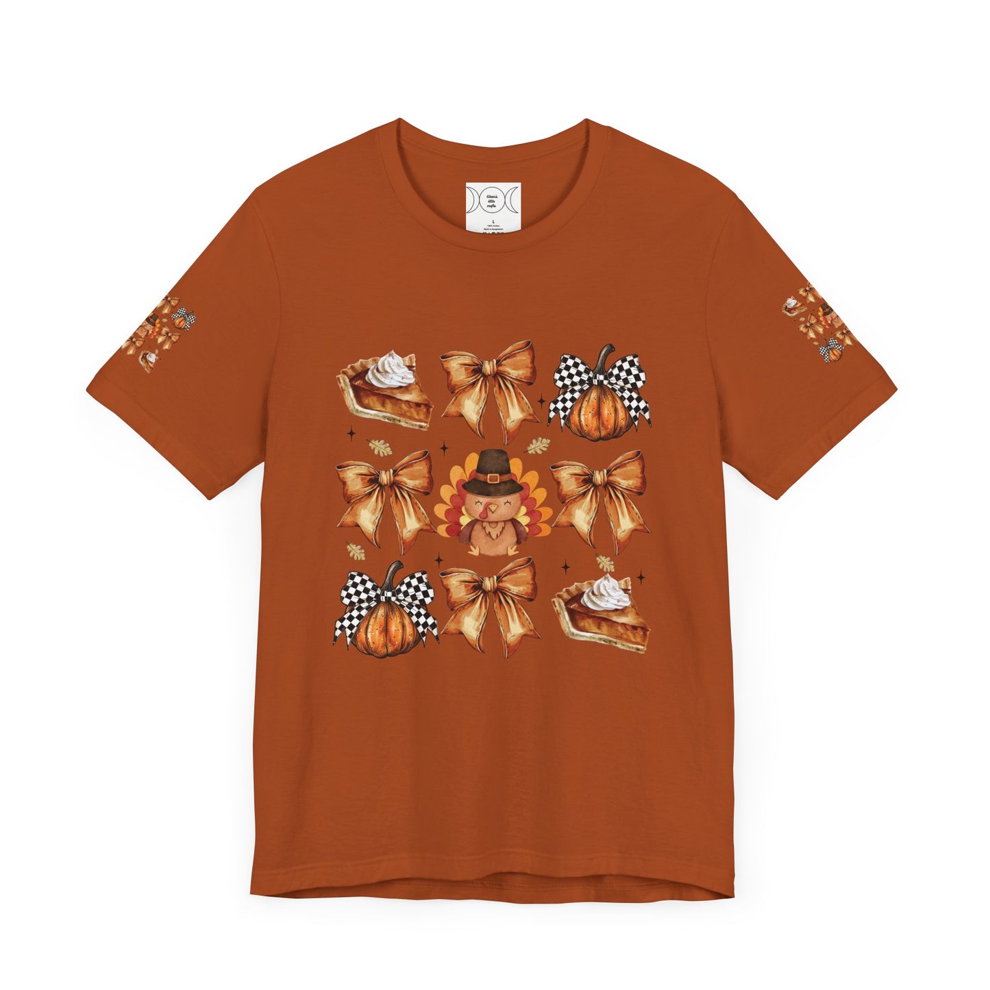 Thanksgiving and bows, Unisex Jersey Short Sleeve Tee (sleeve design)