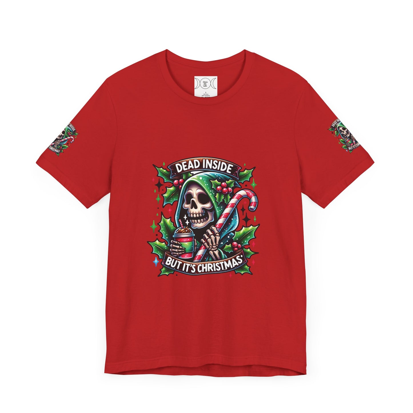 Dead inside but it’s Christmas , Unisex Jersey Short Sleeve Tee ( sleeve design)