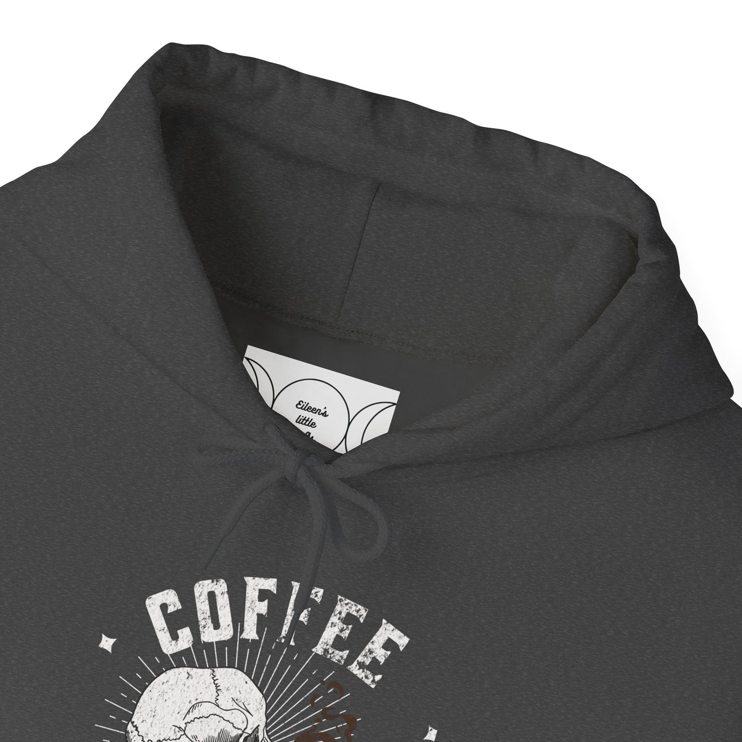 Coffee my first love now & forever, Unisex Heavy Blend™ Hooded Sweatshirt (no sleeve arm design)