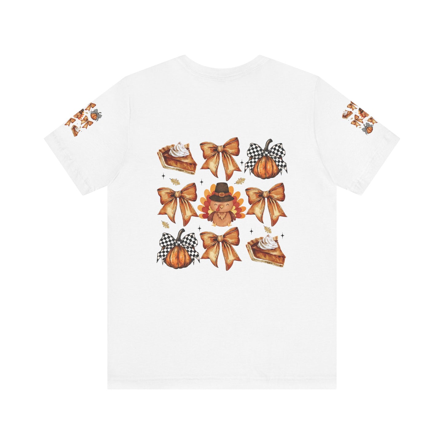 Thanksgiving and bows, Unisex Jersey Short Sleeve Tee (sleeve design)