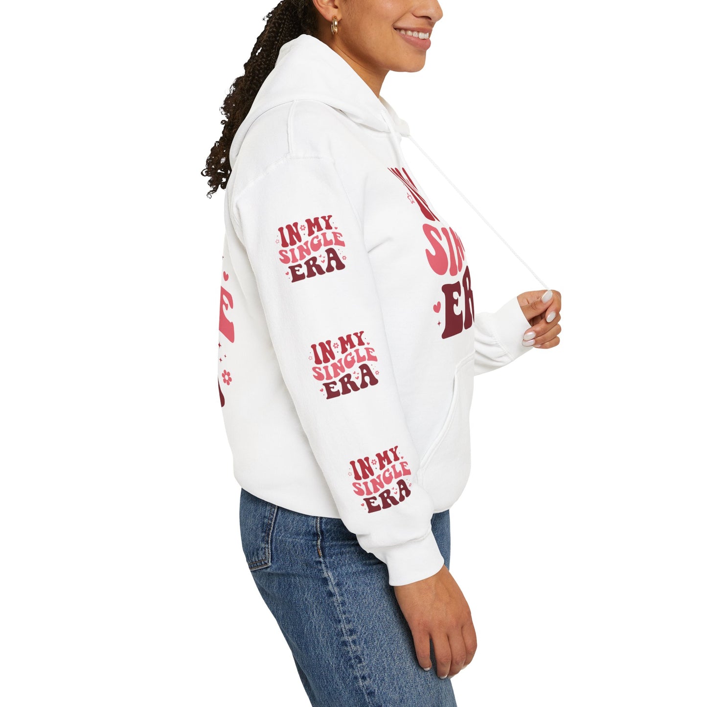 In my single era, Unisex Heavy Blend™ Hooded Sweatshirt (side arm design)