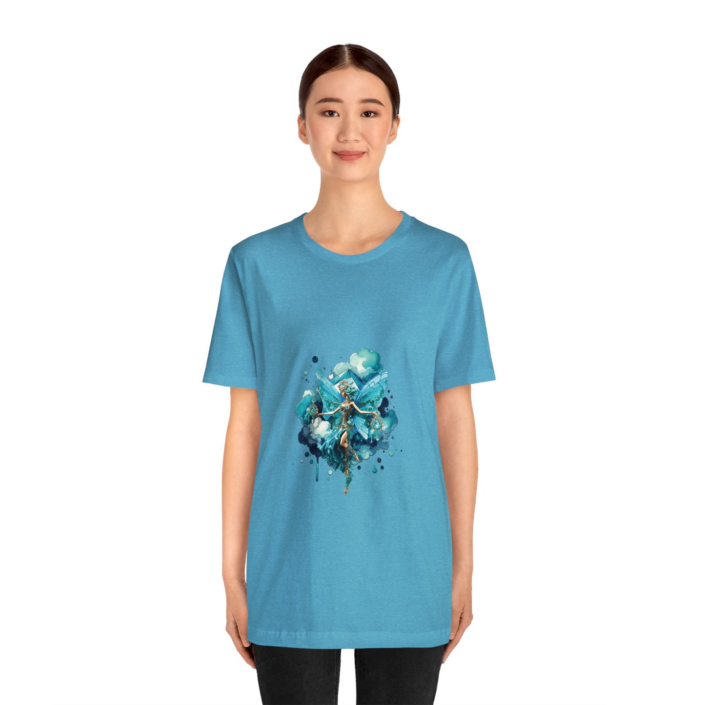 March aquamarine fairy, Unisex Jersey Short Sleeve Tee  no arm design