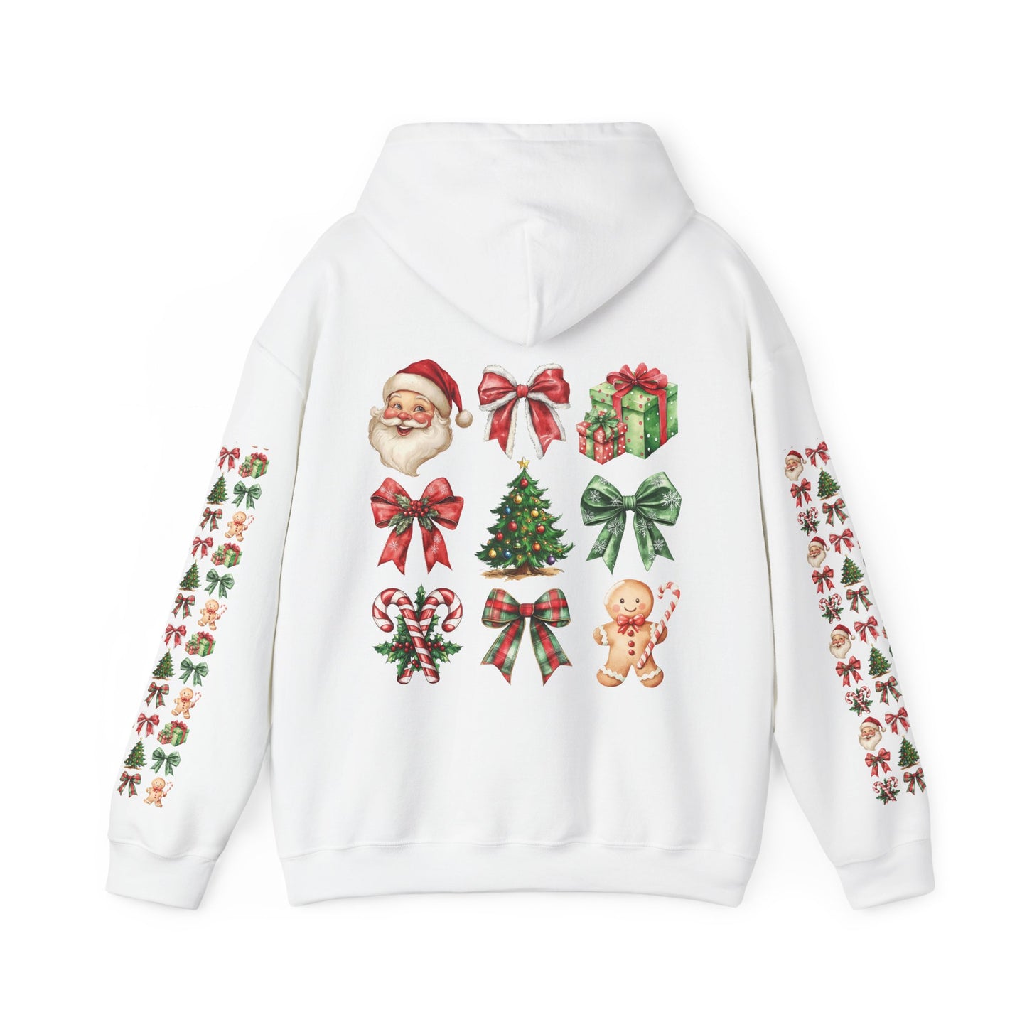 Christmas and bows ,  Unisex Heavy Blend™ Hooded Sweatshirt (sleeve arm design)