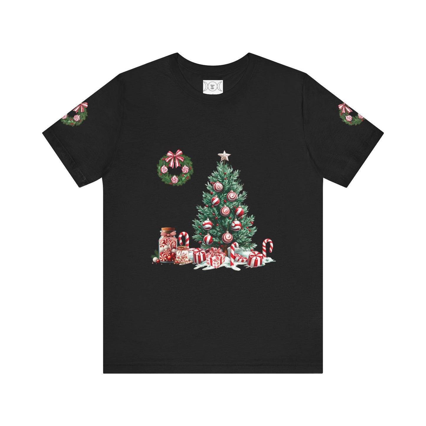 Peppermint Christmas, Unisex Jersey Short Sleeve Tee (sleeve design)