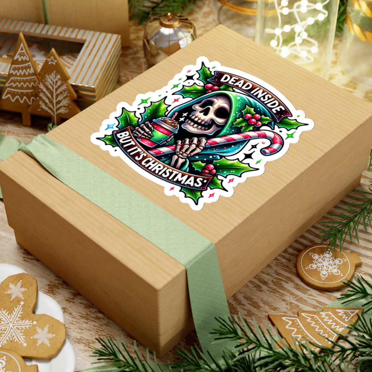 Dead inside but it’s Christmas, Kiss-Cut Stickers