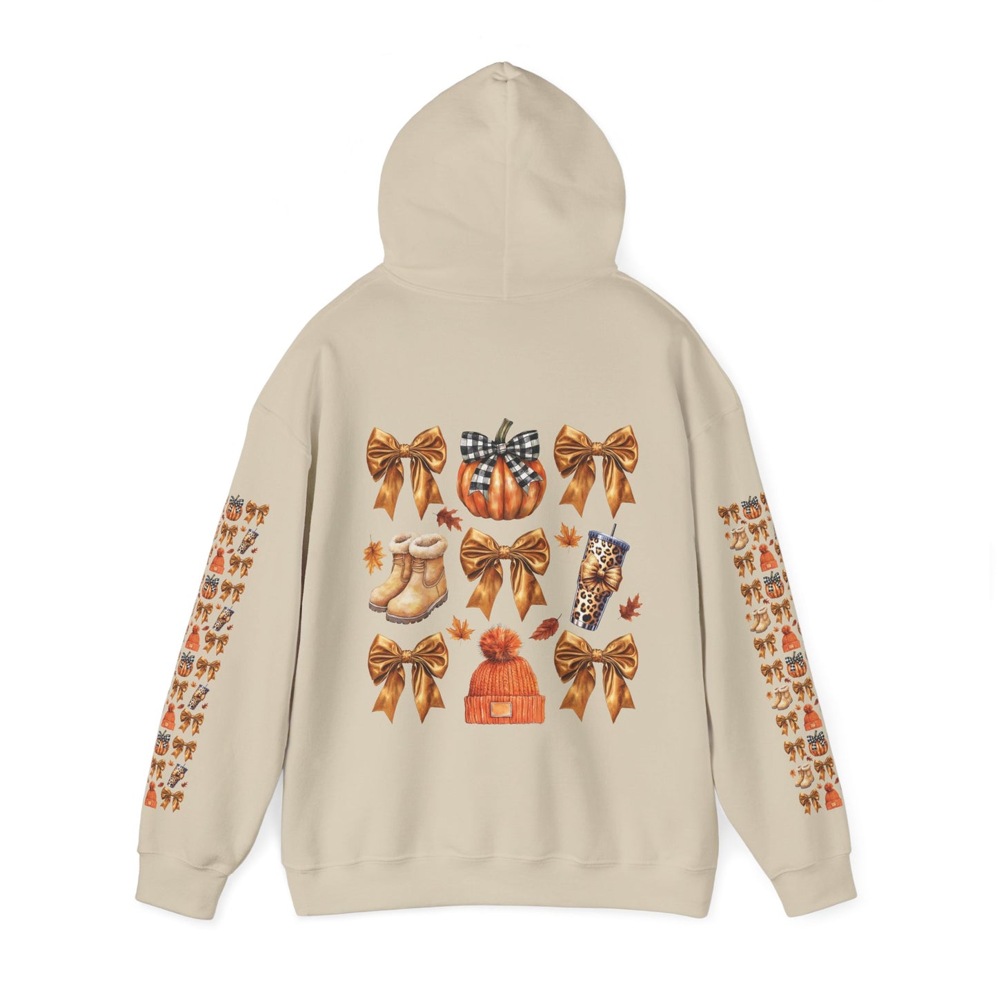 Fall and bows ,  Unisex Heavy Blend™ Hooded Sweatshirt (sleeve arm design)