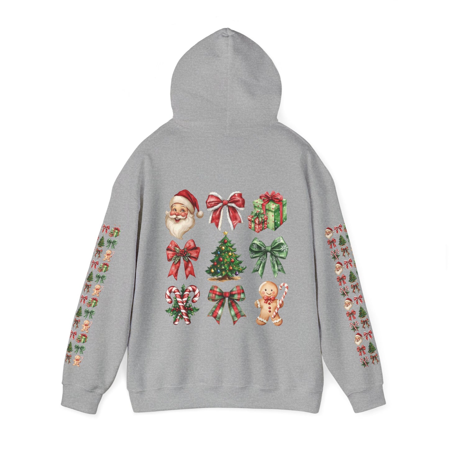 Christmas and bows ,  Unisex Heavy Blend™ Hooded Sweatshirt (sleeve arm design)