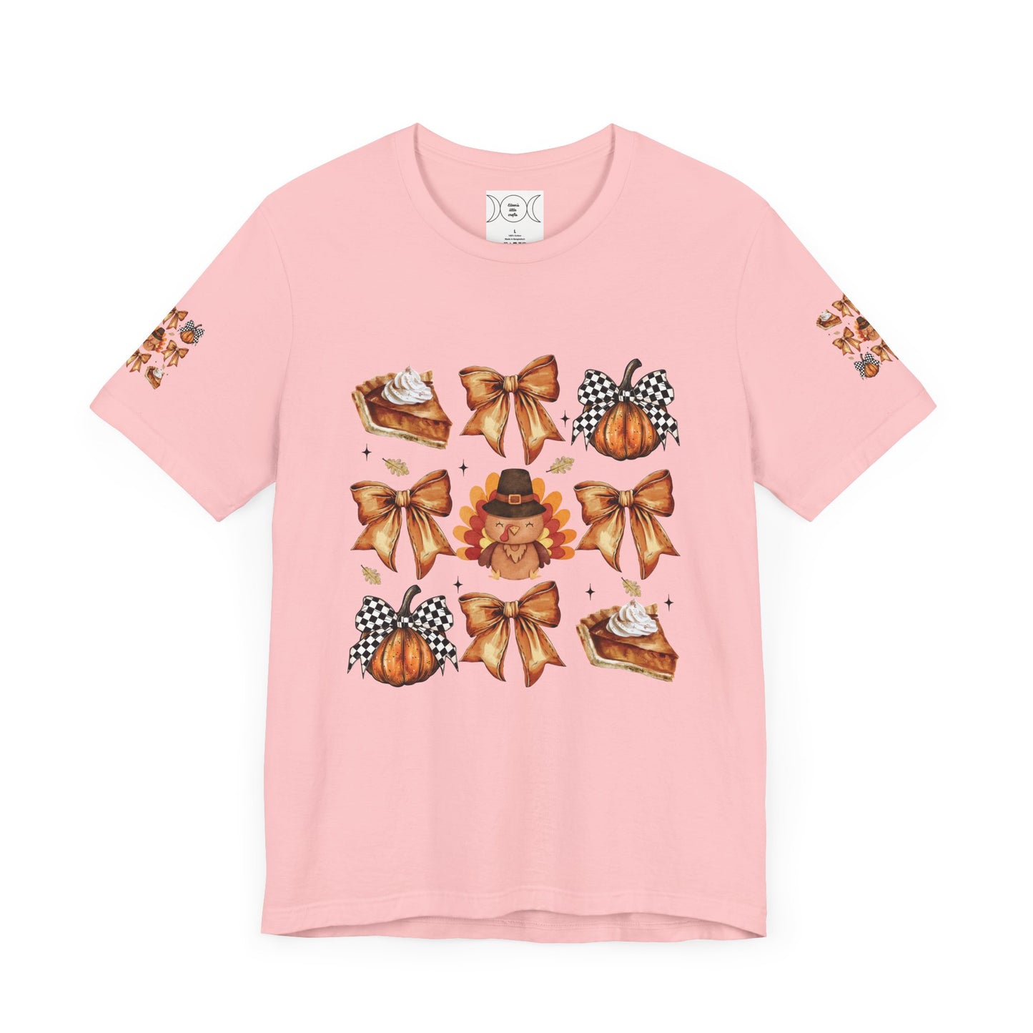 Thanksgiving and bows, Unisex Jersey Short Sleeve Tee (sleeve design)