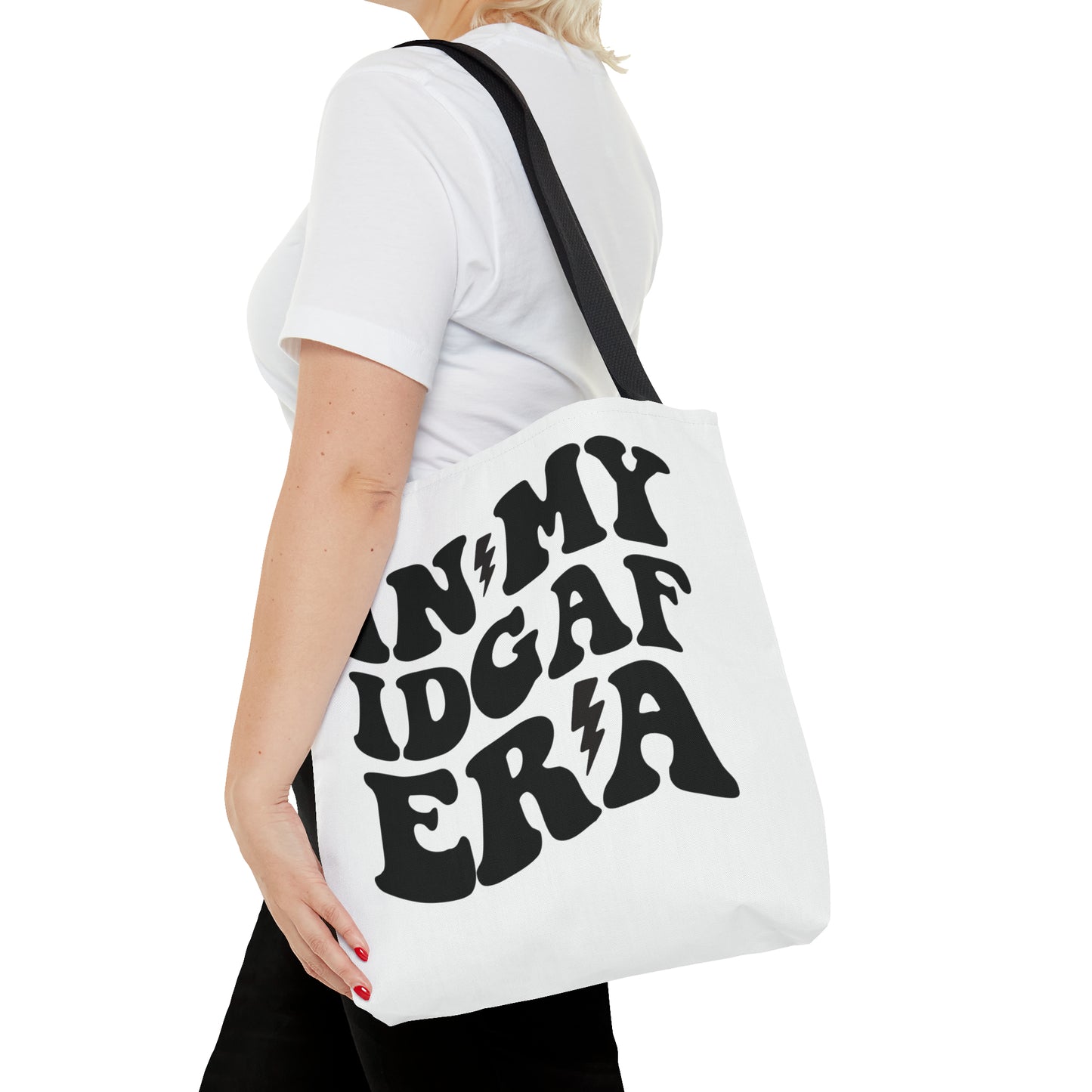 In my IDGAF era, Tote Bag (AOP)