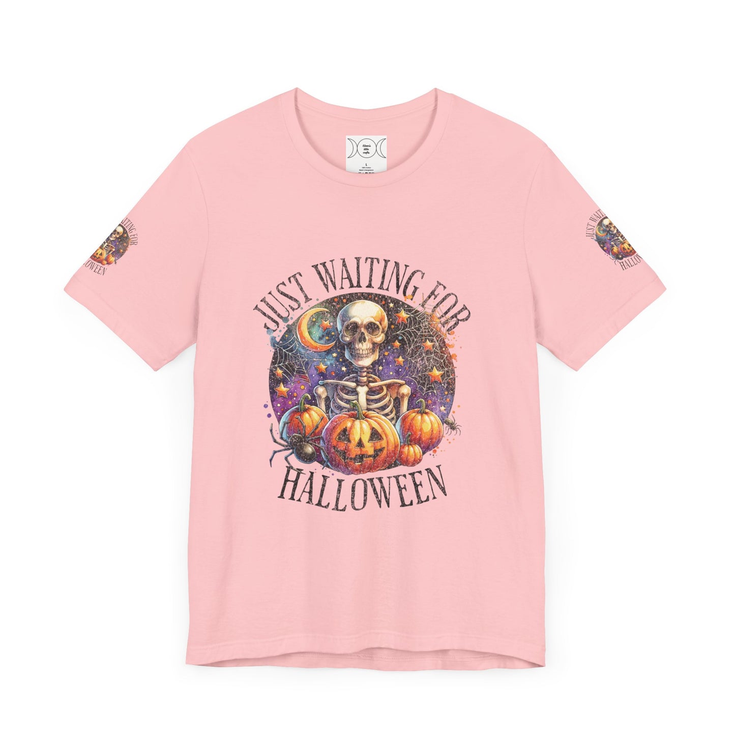 Just waiting for Halloween, Unisex Jersey Short Sleeve Tee (sleeve design)