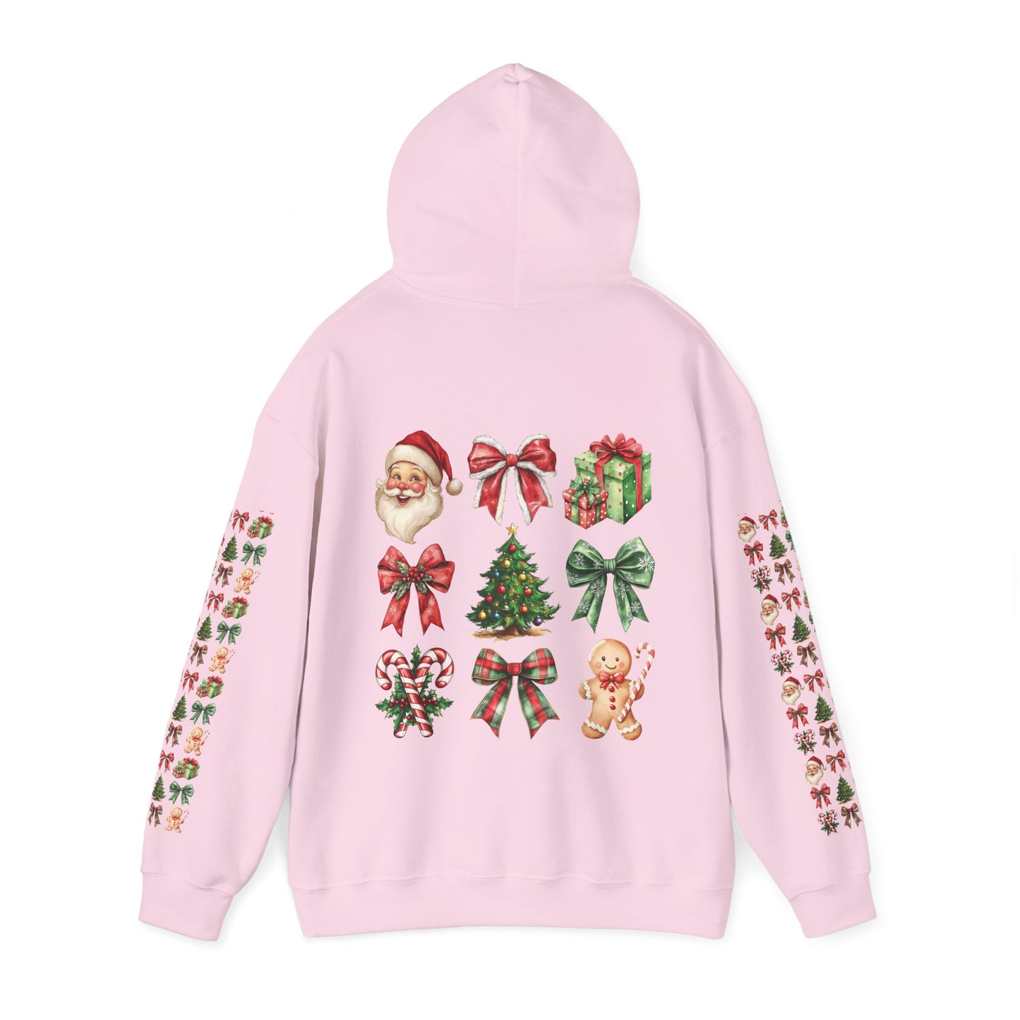 Christmas and bows ,  Unisex Heavy Blend™ Hooded Sweatshirt (sleeve arm design)