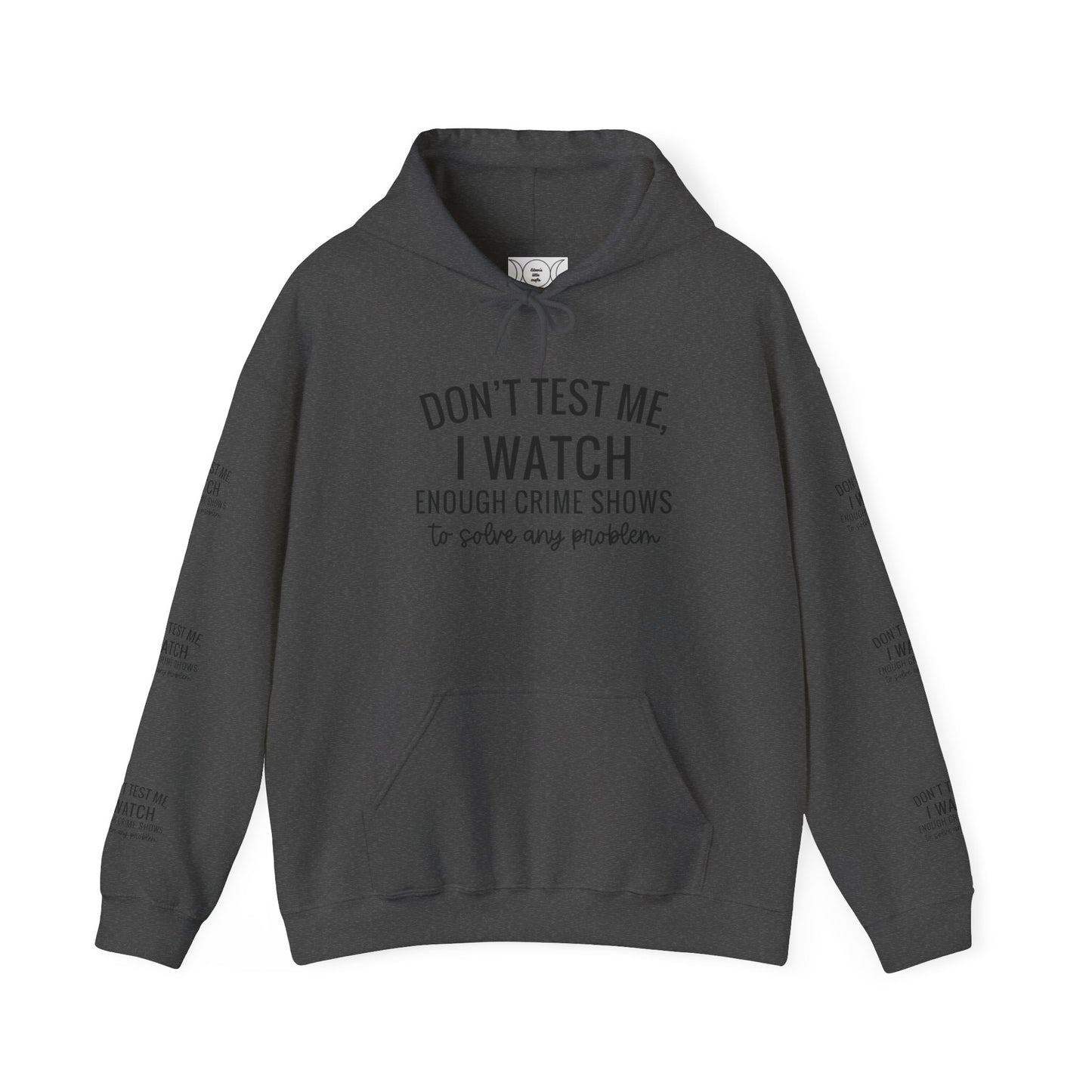 True crime watcher arm design, Unisex Heavy Blend™ Hooded Sweatshirt (side arm design)