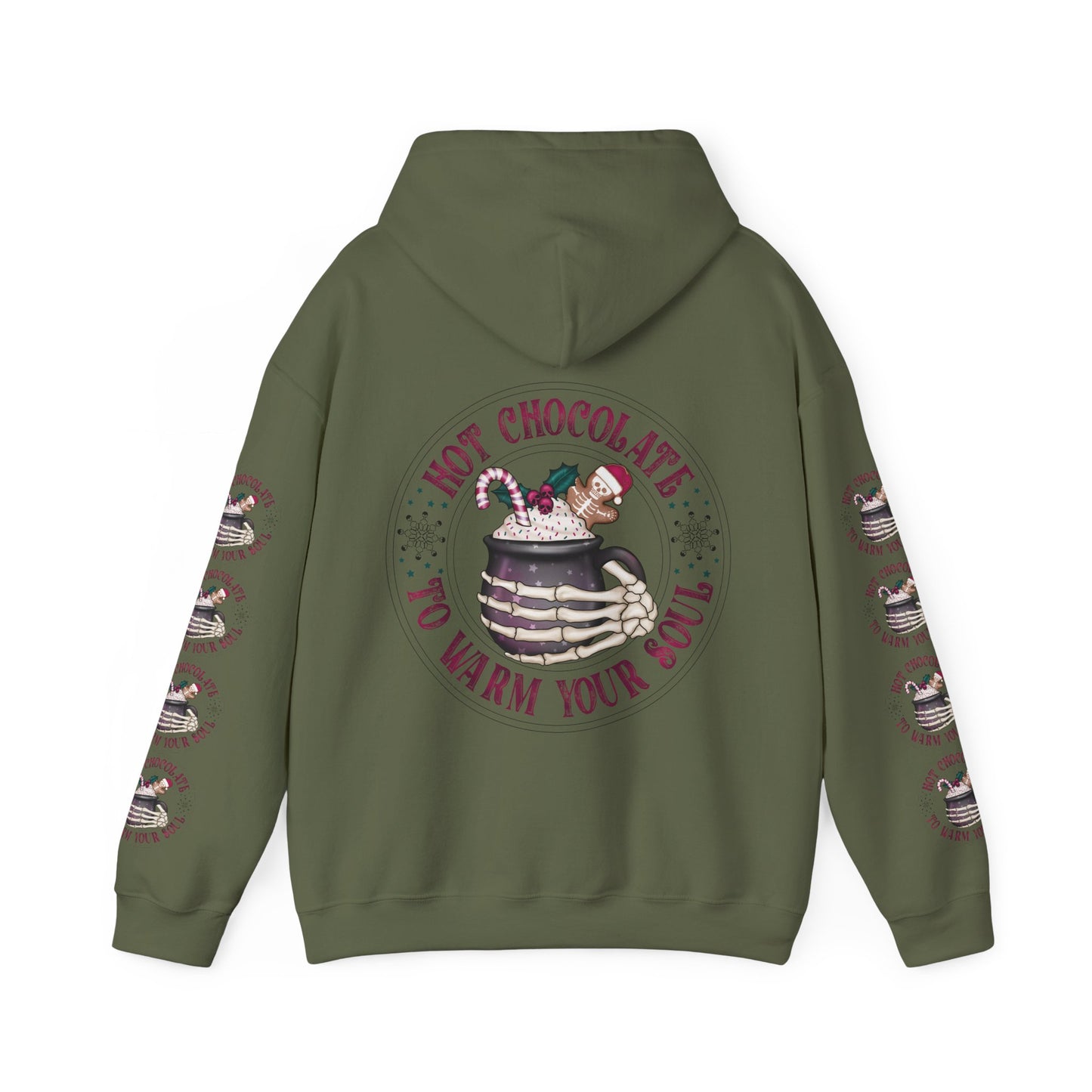 Hot chocolate to warm up my soul,  Unisex Heavy Blend™ Hooded Sweatshirt (side arm design)